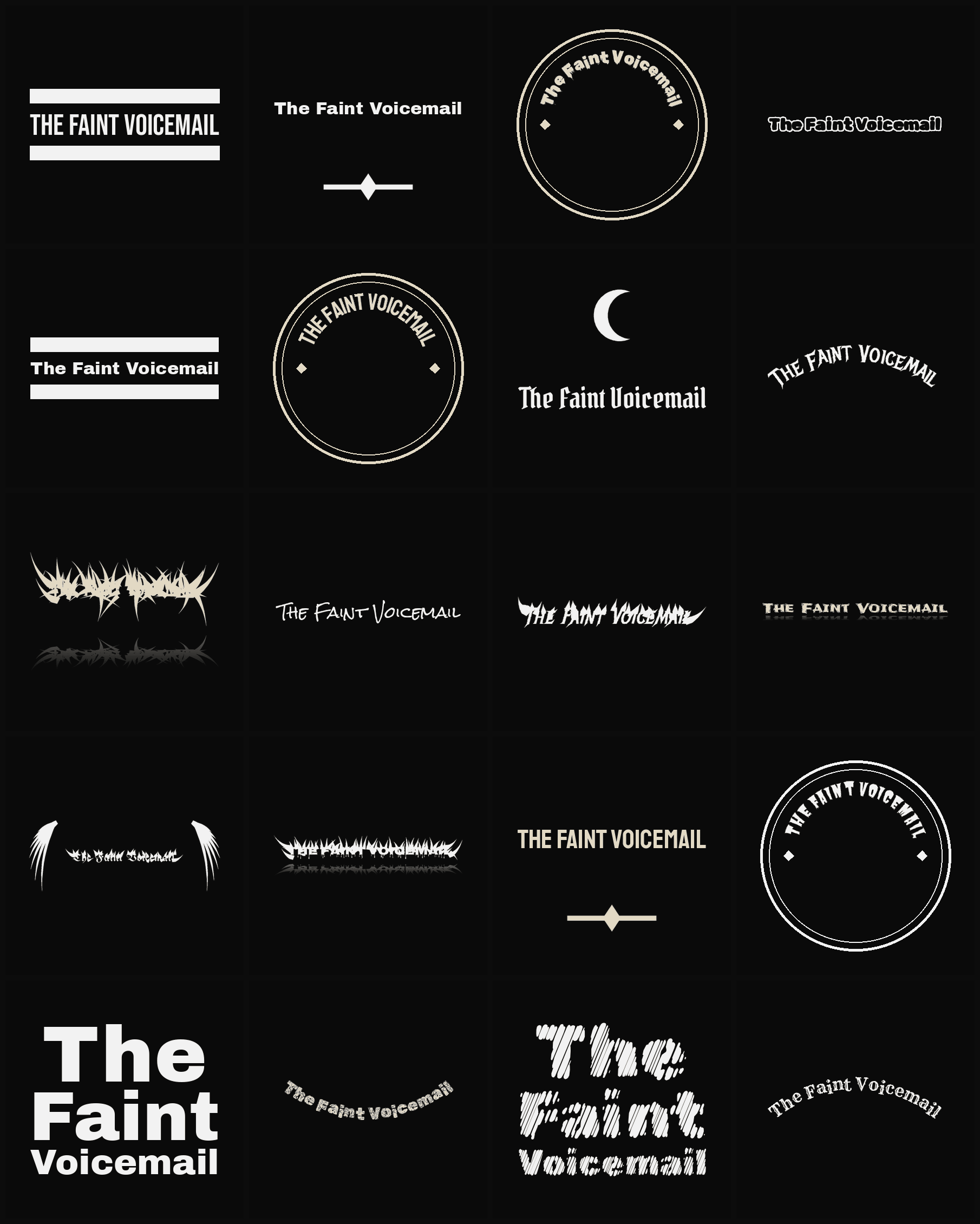Twenty The Faint Voicemail band logo ideas — different faces, treatments and spike settings