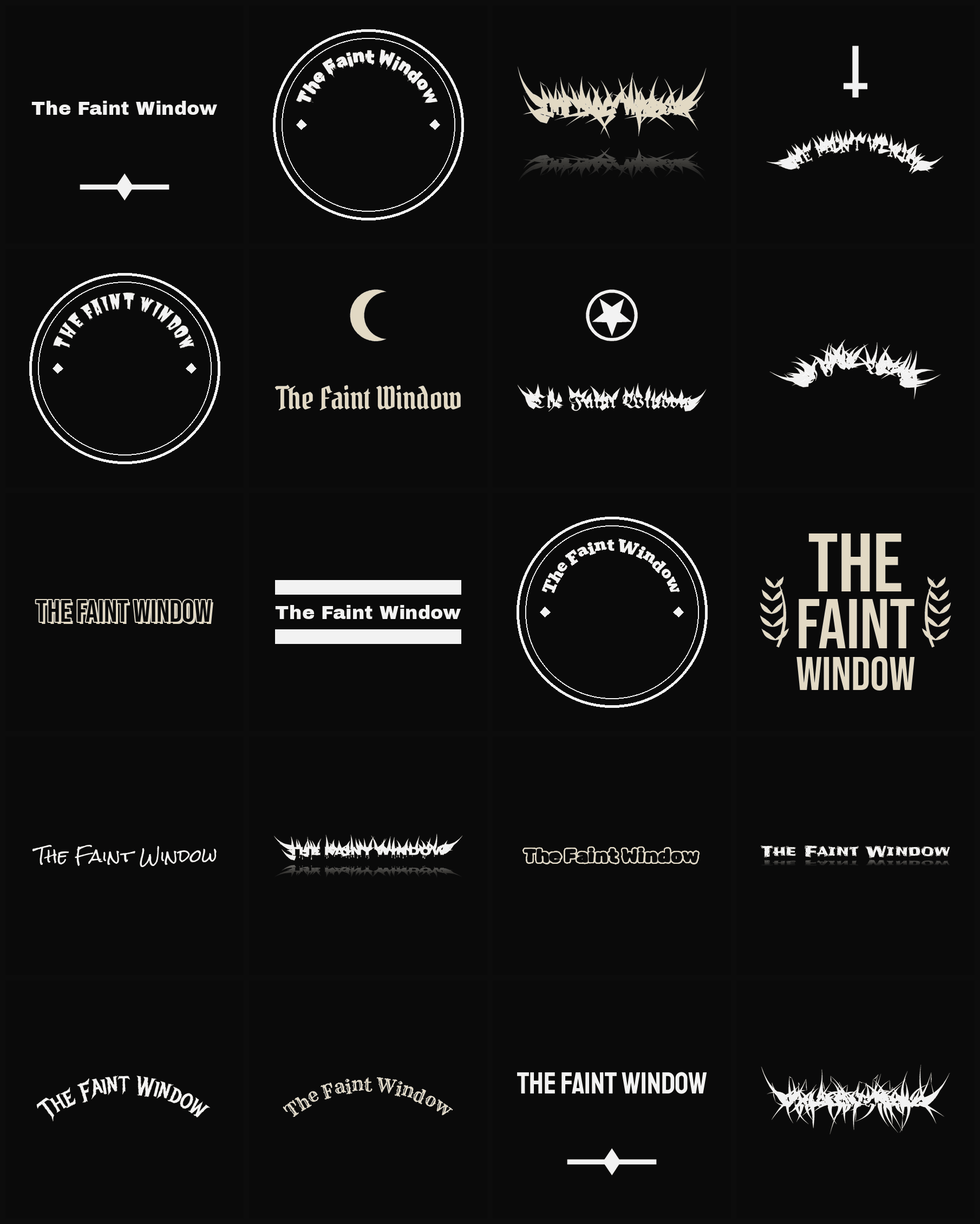 Twenty The Faint Window band logo ideas — different faces, treatments and spike settings