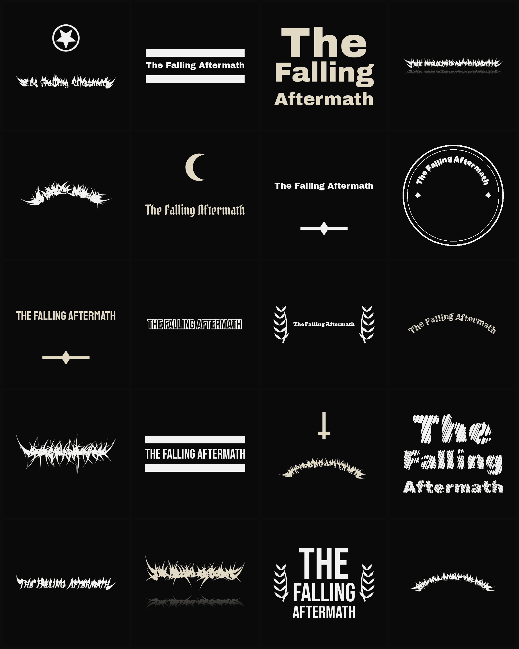 Twenty The Falling Aftermath band logo ideas — different faces, treatments and spike settings