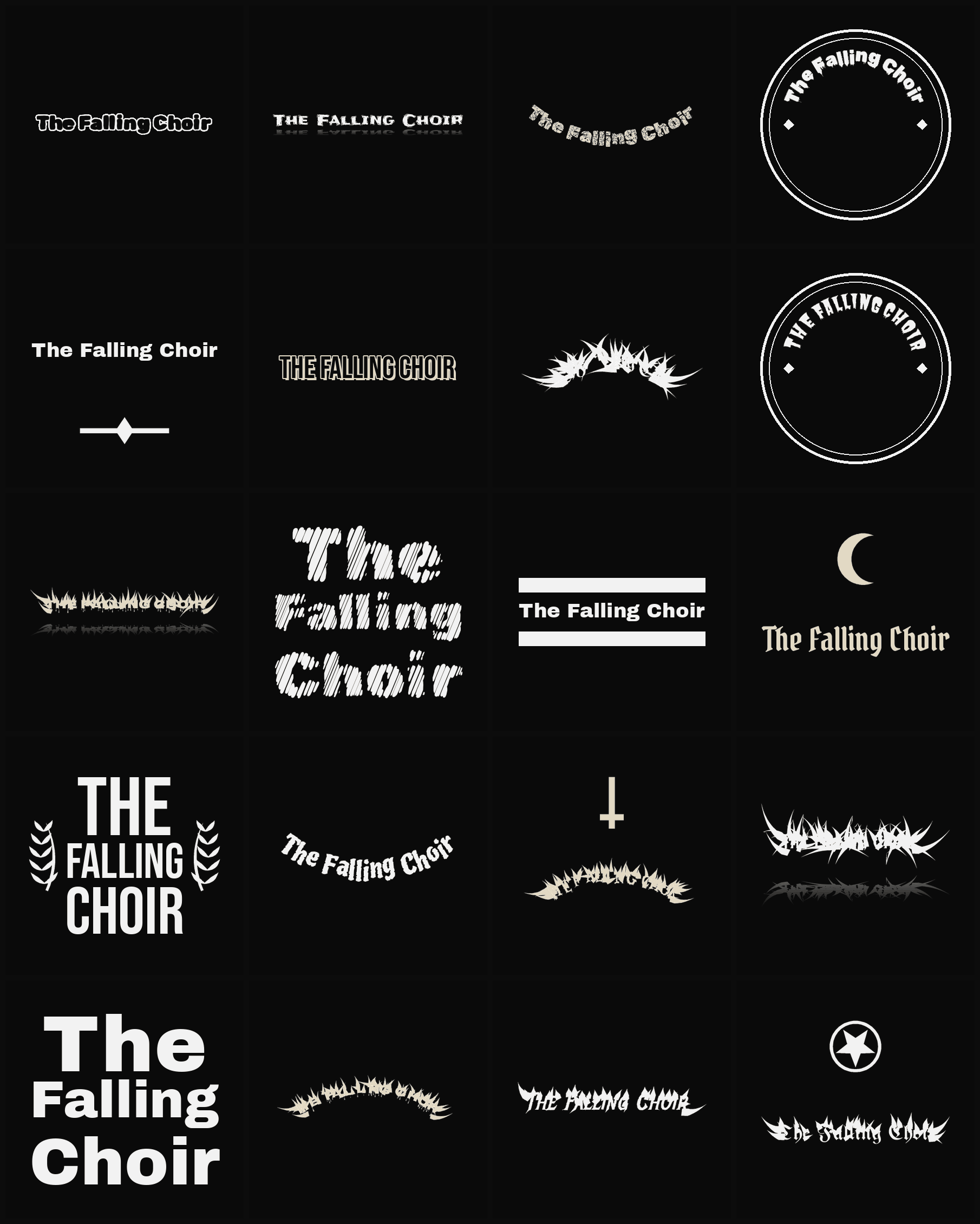 Twenty The Falling Choir band logo ideas — different faces, treatments and spike settings