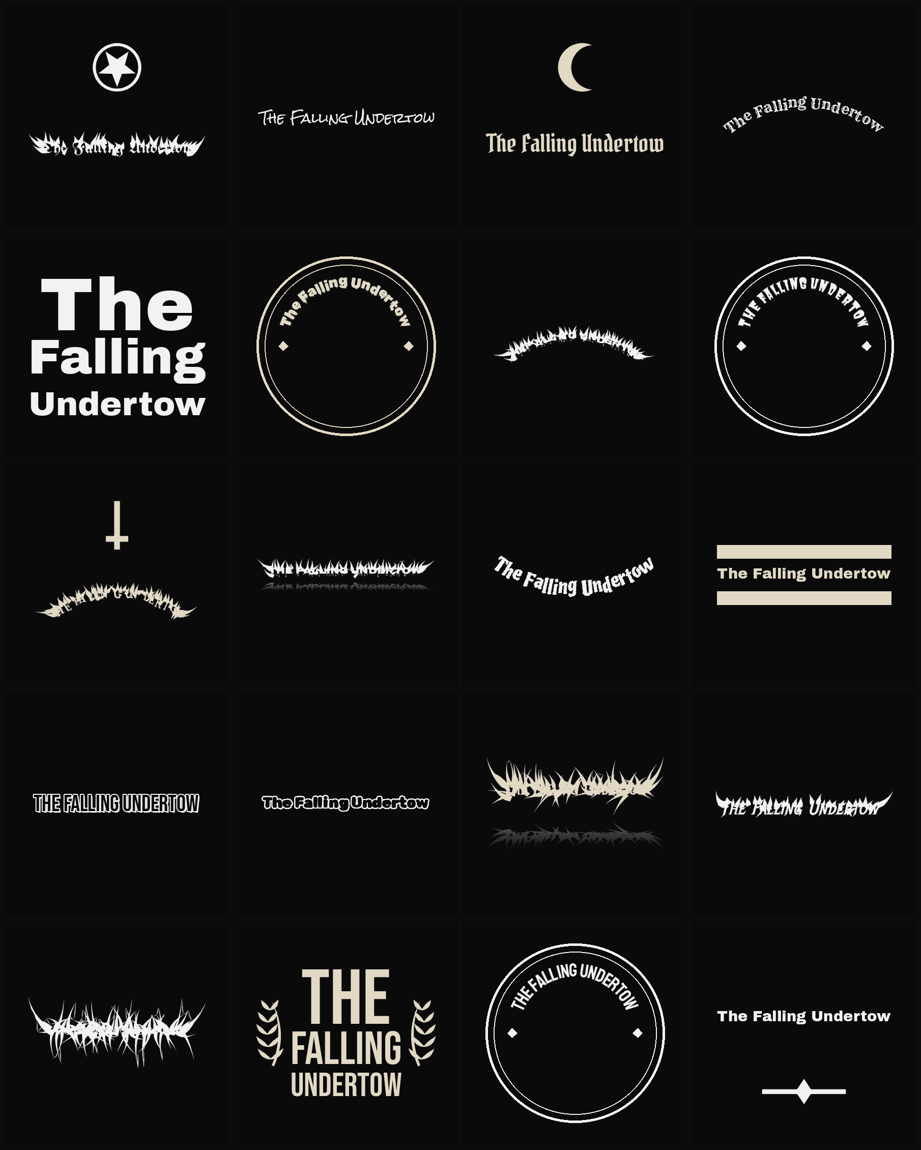 Twenty The Falling Undertow band logo ideas — different faces, treatments and spike settings