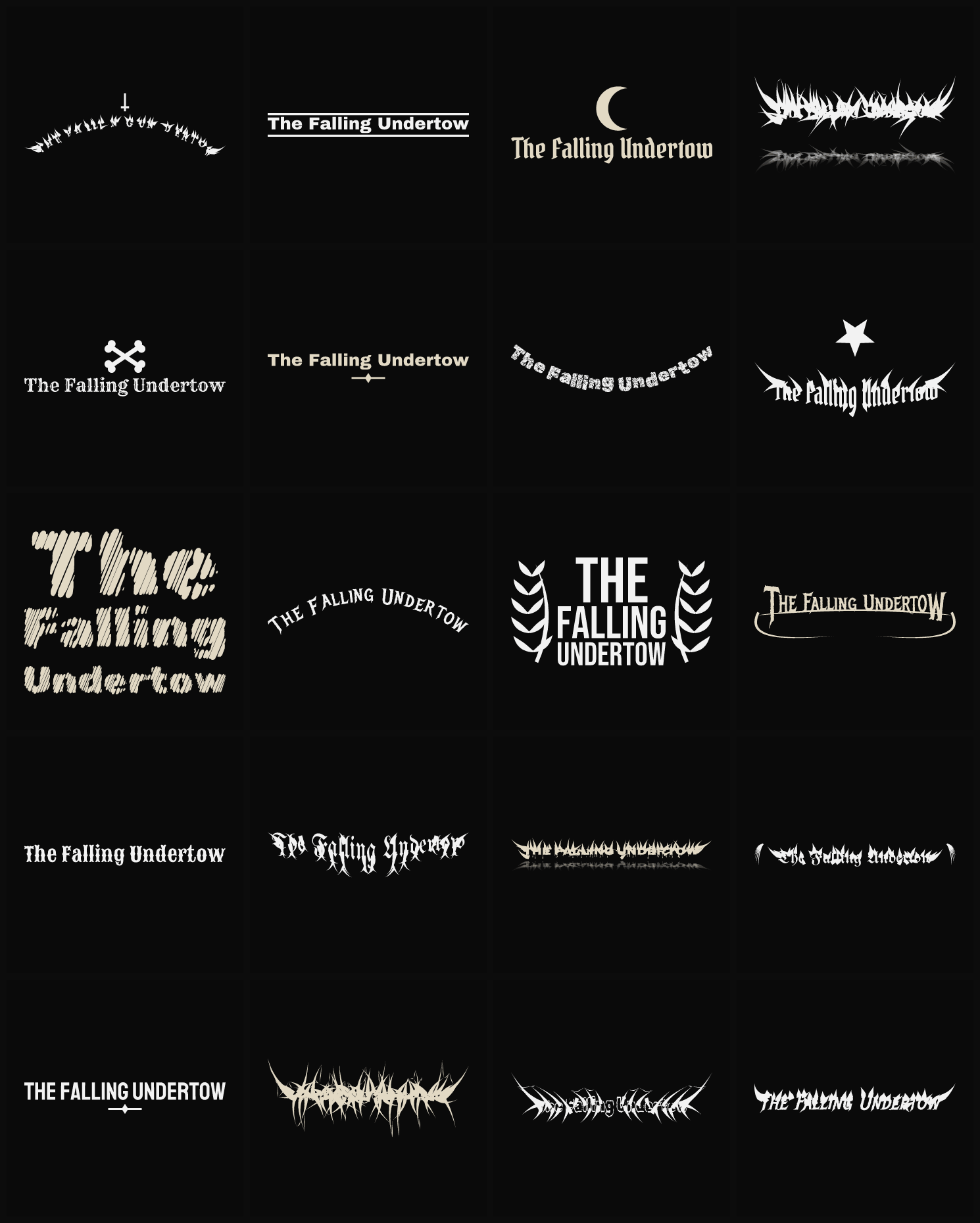 Twenty The Falling Undertow band logo ideas — different faces, treatments and spike settings