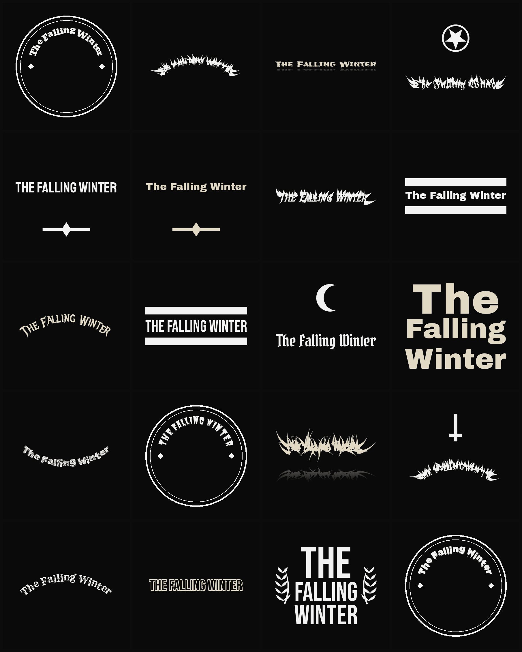 Twenty The Falling Winter band logo ideas — different faces, treatments and spike settings