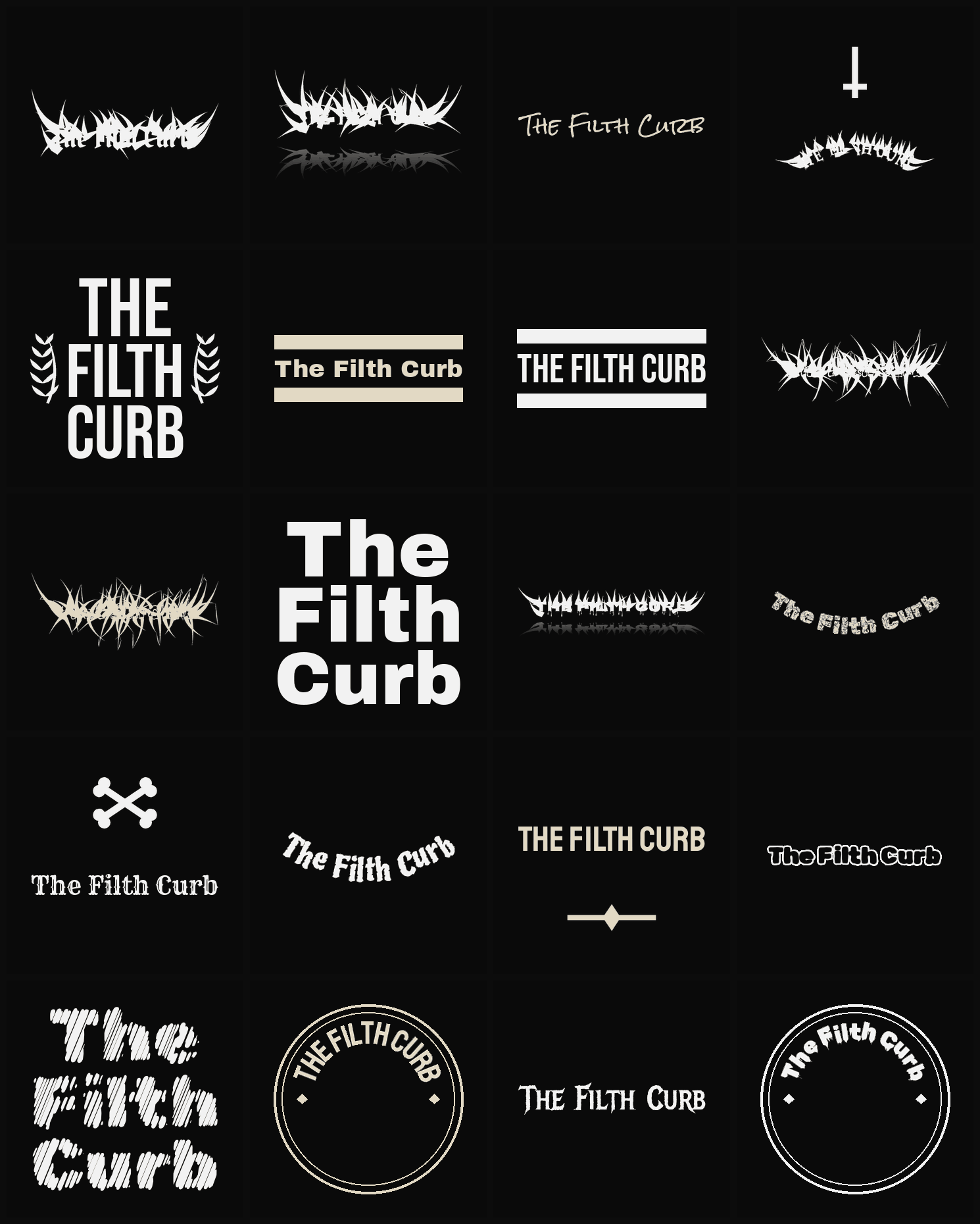 Twenty The Filth Curb band logo ideas — different faces, treatments and spike settings
