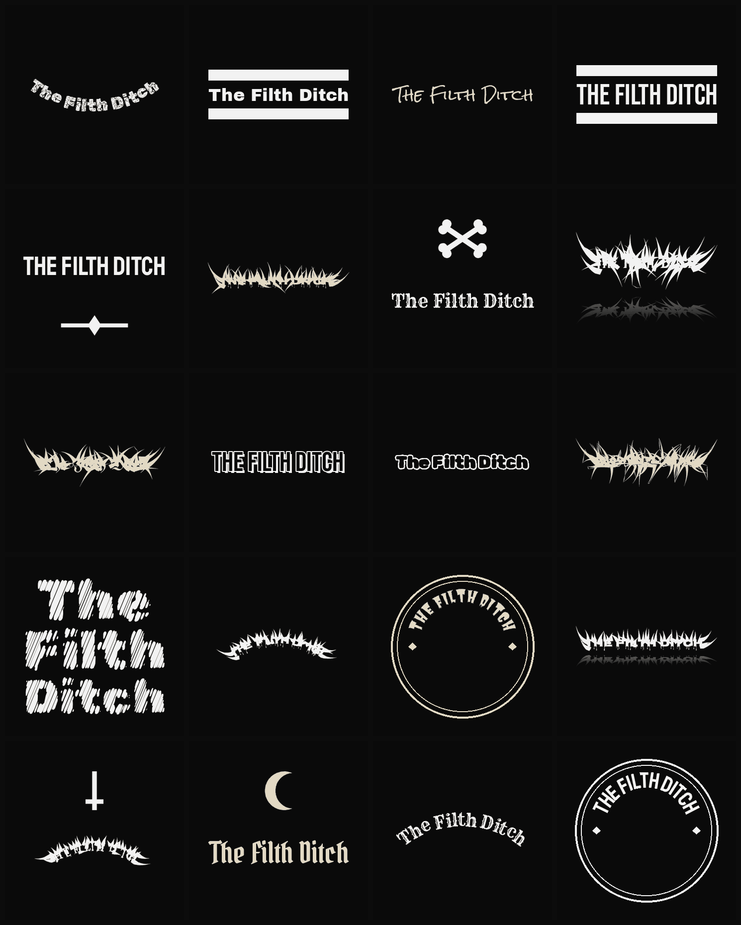 Twenty The Filth Ditch band logo ideas — different faces, treatments and spike settings