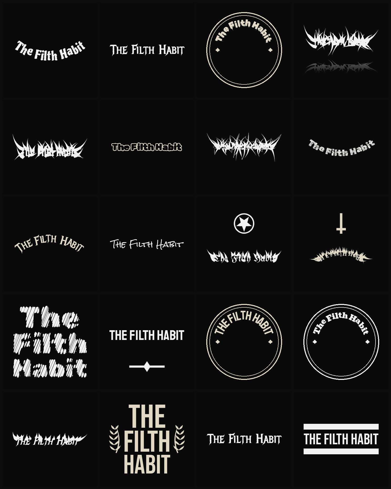 Twenty The Filth Habit band logo ideas — different faces, treatments and spike settings