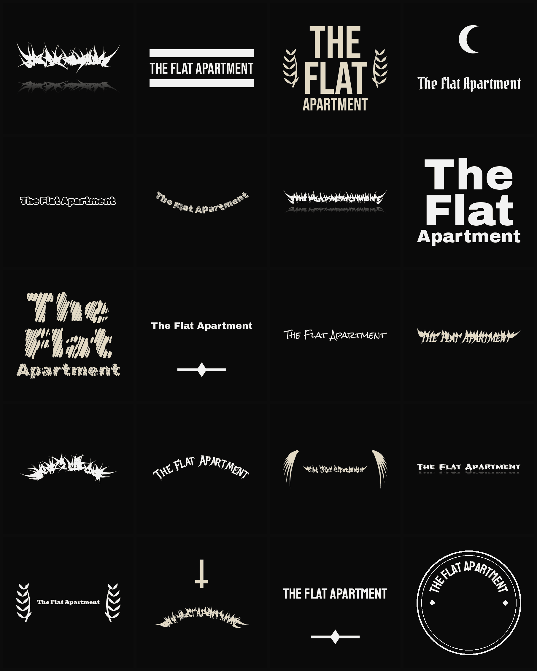Twenty The Flat Apartment band logo ideas — different faces, treatments and spike settings