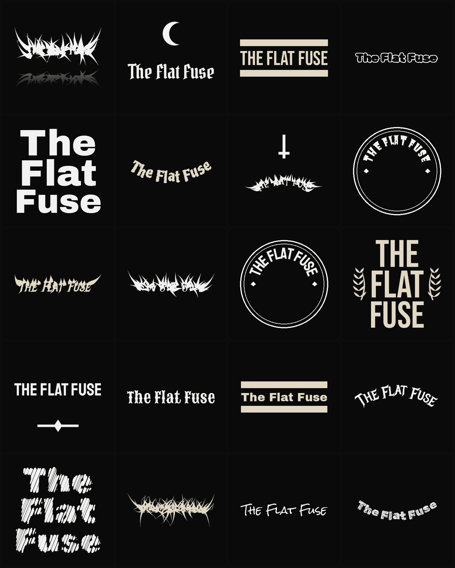 Twenty The Flat Fuse band logo ideas — different faces, treatments and spike settings