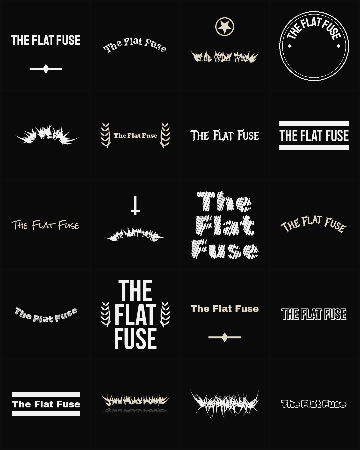 Twenty The Flat Fuse band logo ideas — different faces, treatments and spike settings