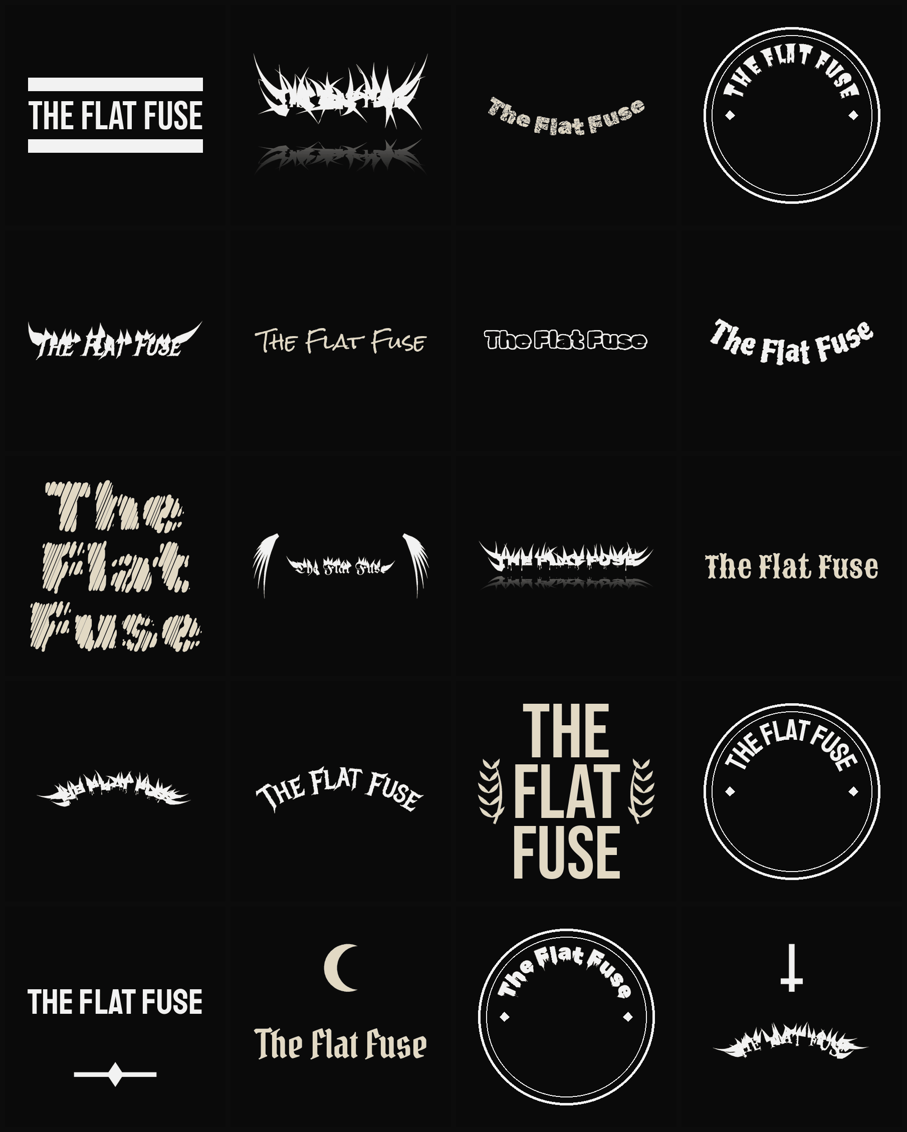 Twenty The Flat Fuse band logo ideas — different faces, treatments and spike settings