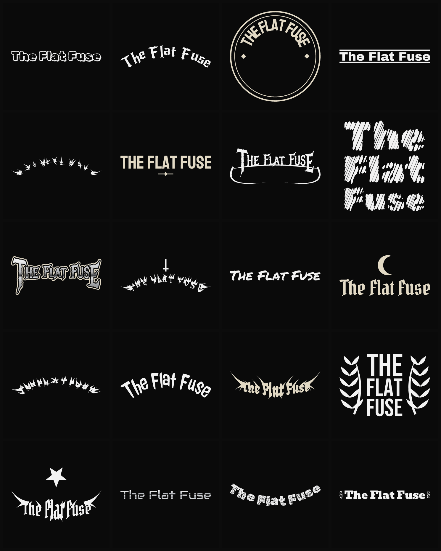 Twenty The Flat Fuse band logo ideas — different faces, treatments and spike settings