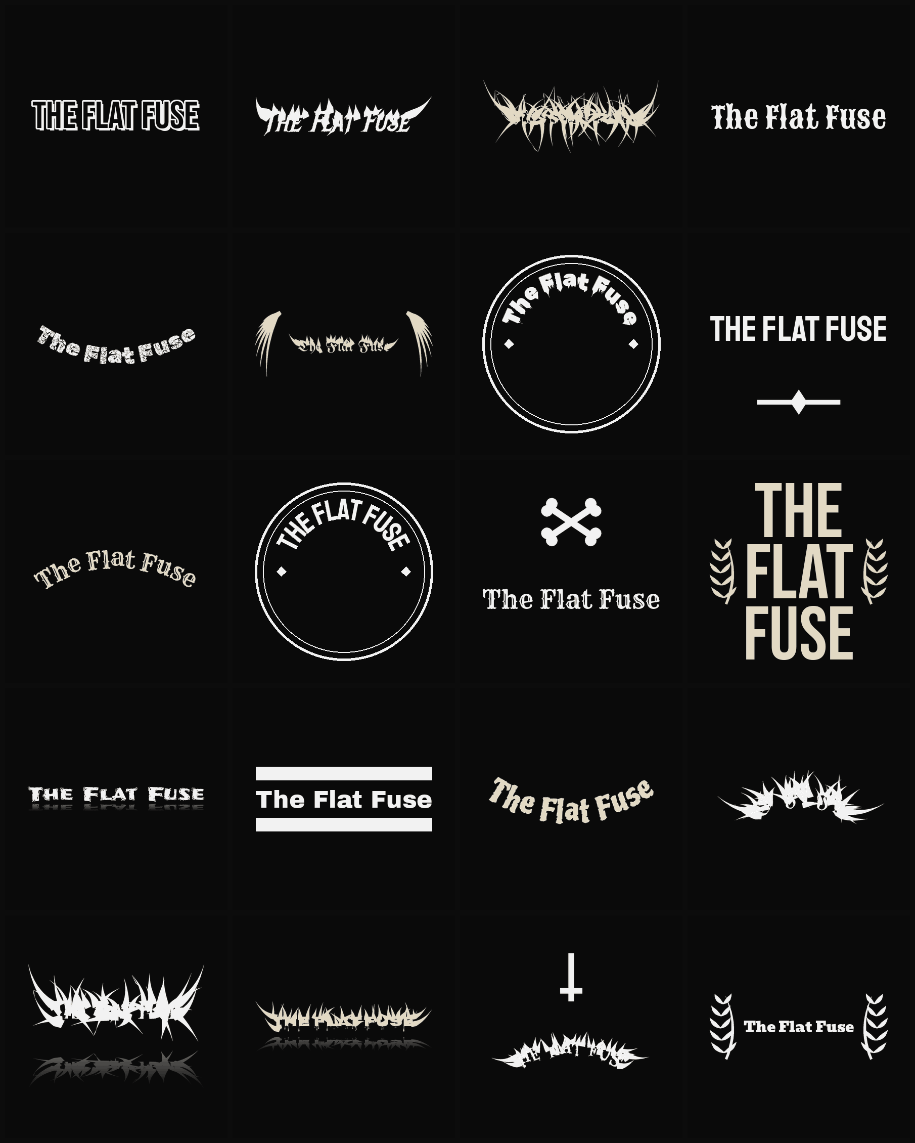 Twenty The Flat Fuse band logo ideas — different faces, treatments and spike settings