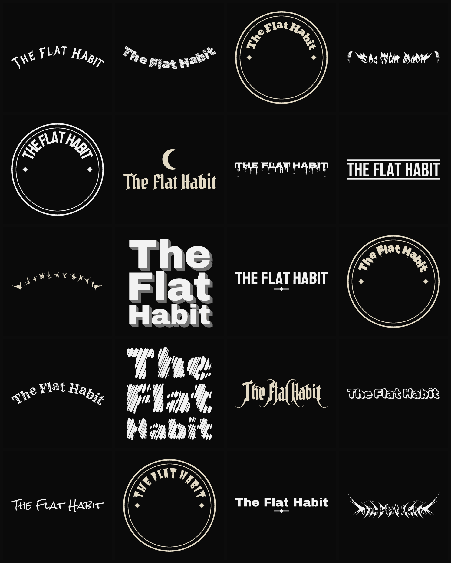 Twenty The Flat Habit band logo ideas — different faces, treatments and spike settings