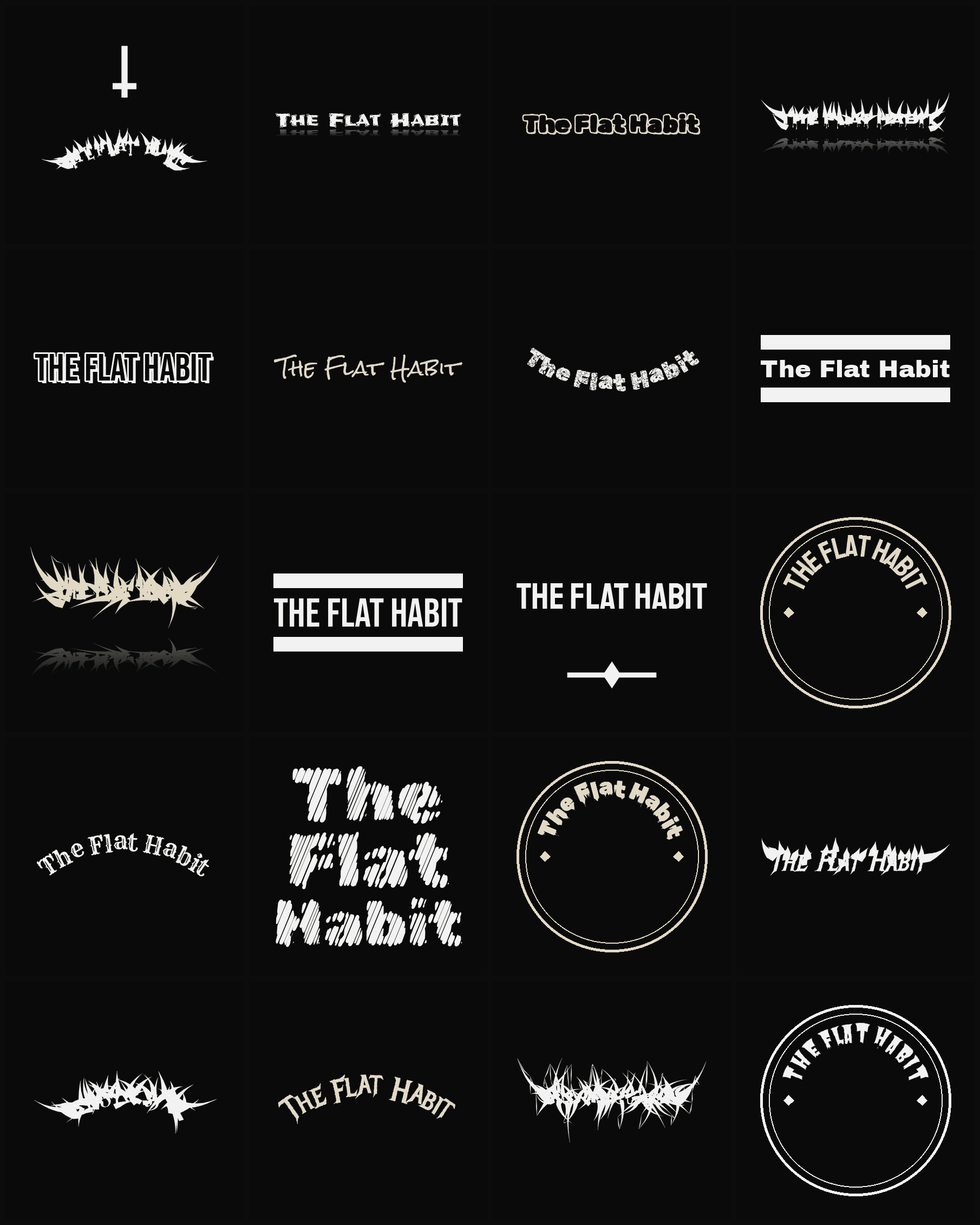 Twenty The Flat Habit band logo ideas — different faces, treatments and spike settings