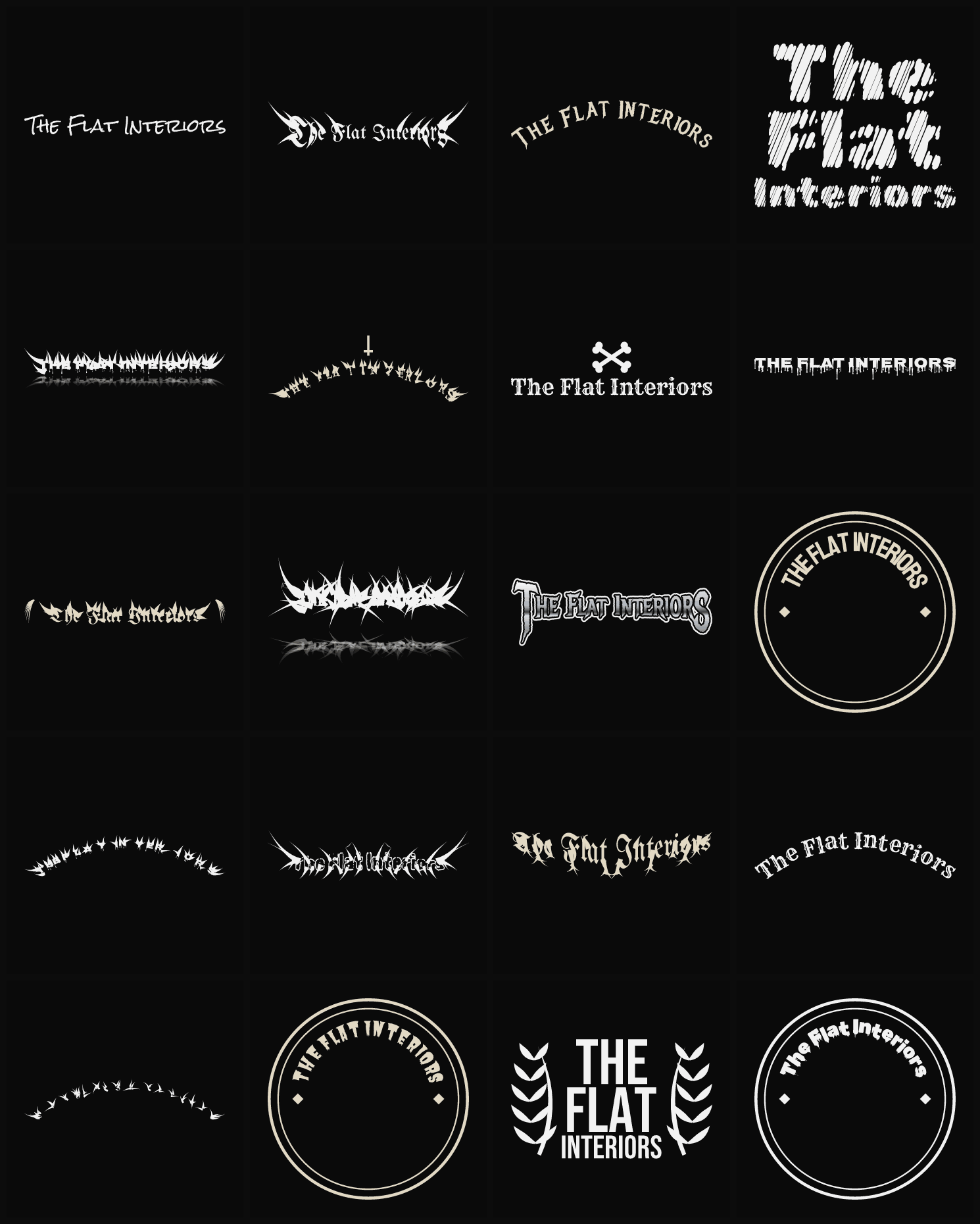 Twenty The Flat Interiors band logo ideas — different faces, treatments and spike settings