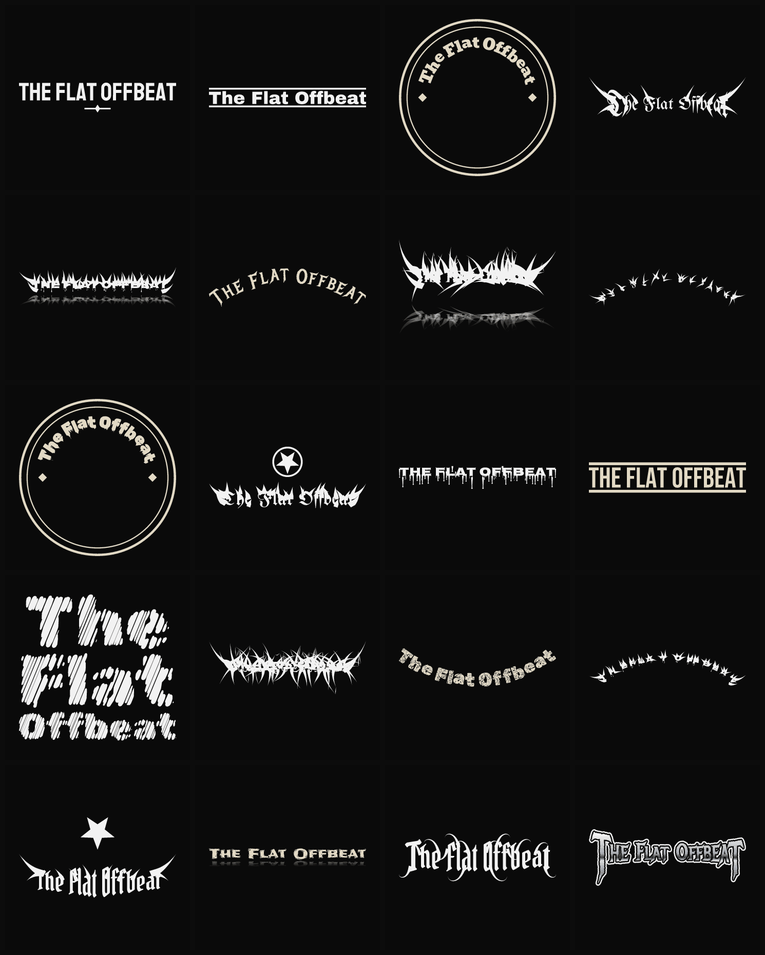 Twenty The Flat Offbeat band logo ideas — different faces, treatments and spike settings