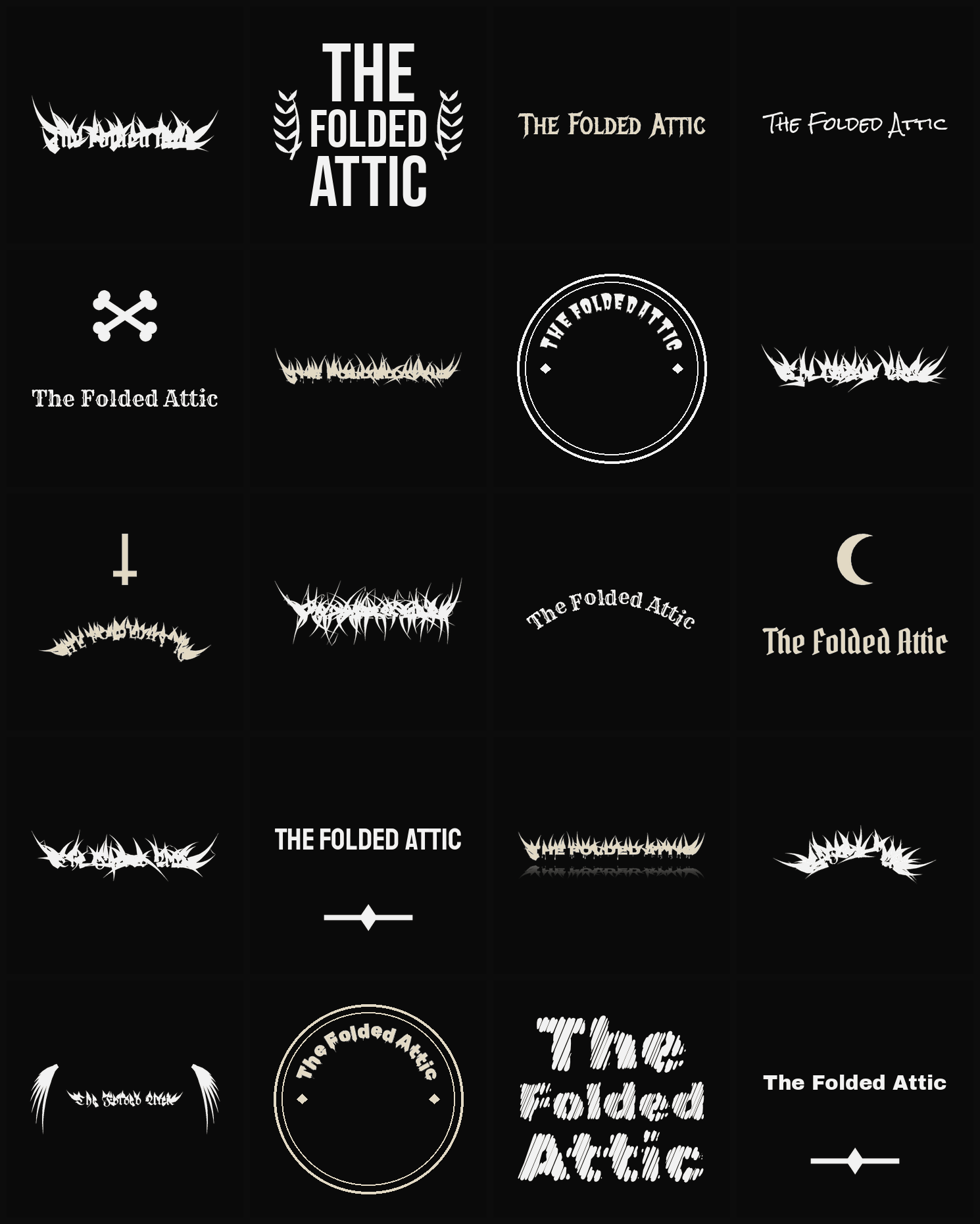 Twenty The Folded Attic band logo ideas — different faces, treatments and spike settings