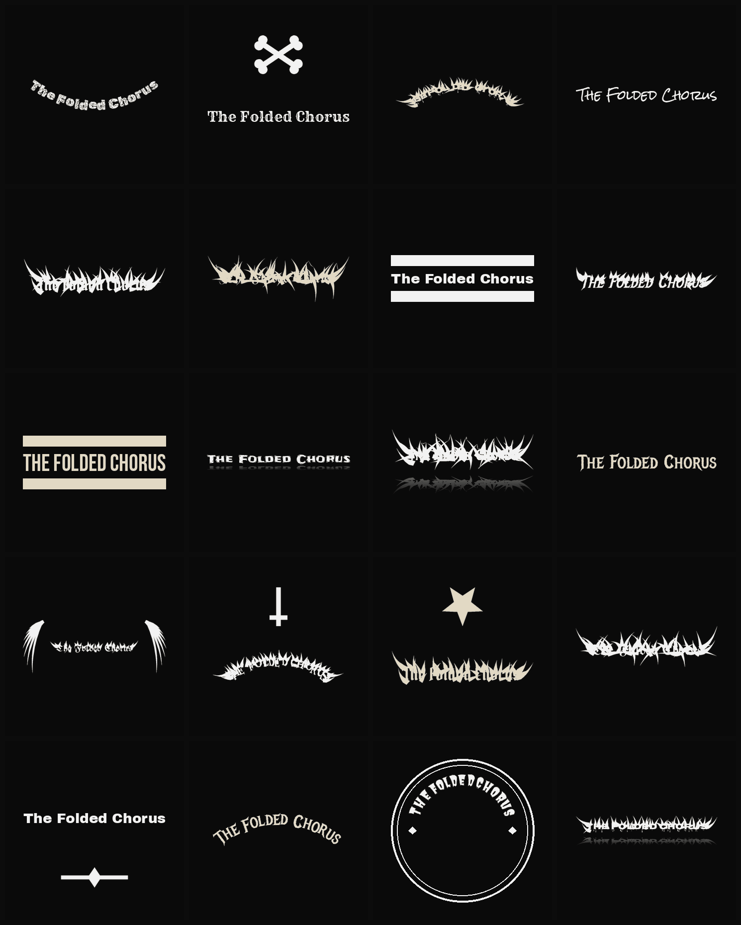 Twenty The Folded Chorus band logo ideas — different faces, treatments and spike settings