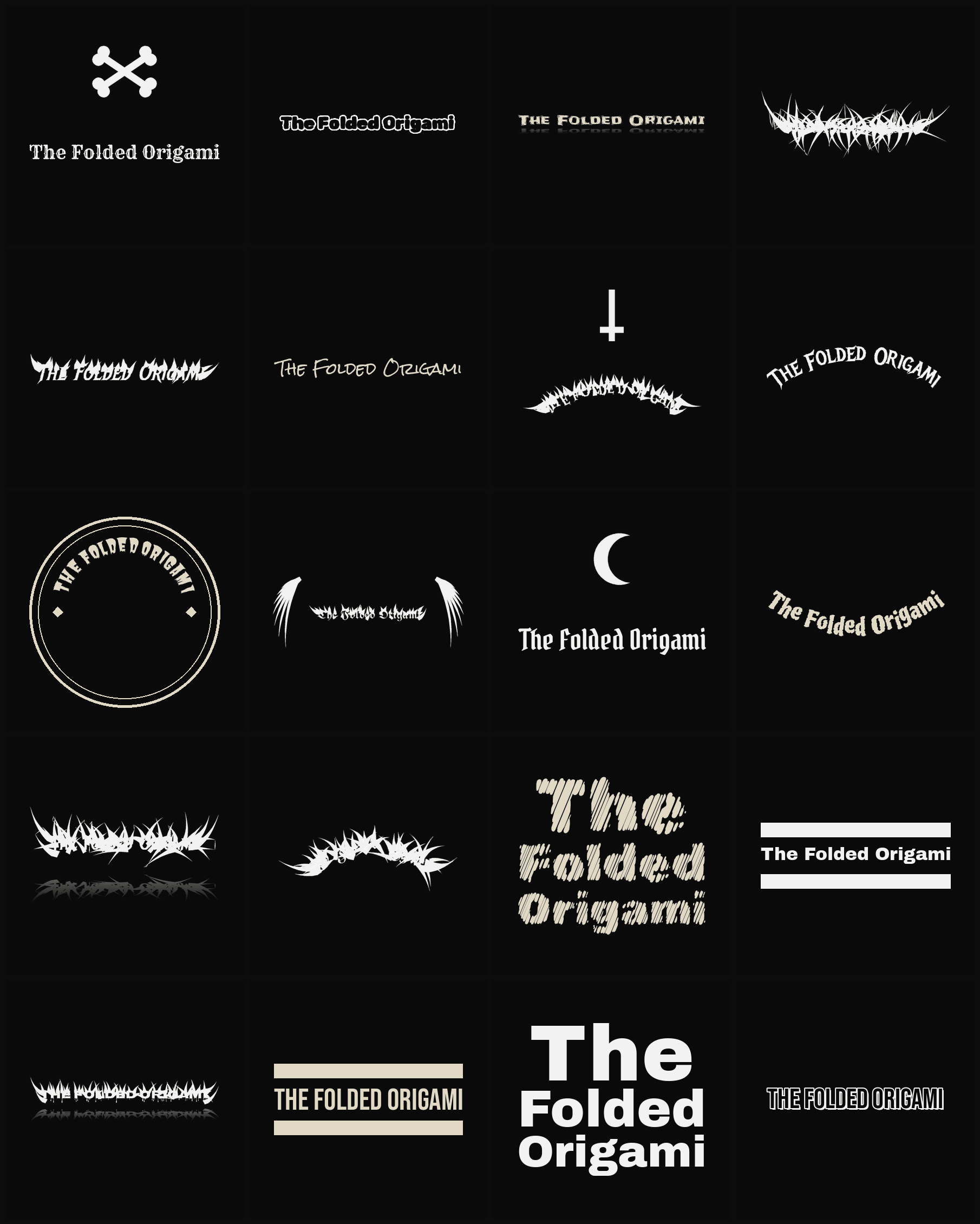 Twenty The Folded Origami band logo ideas — different faces, treatments and spike settings