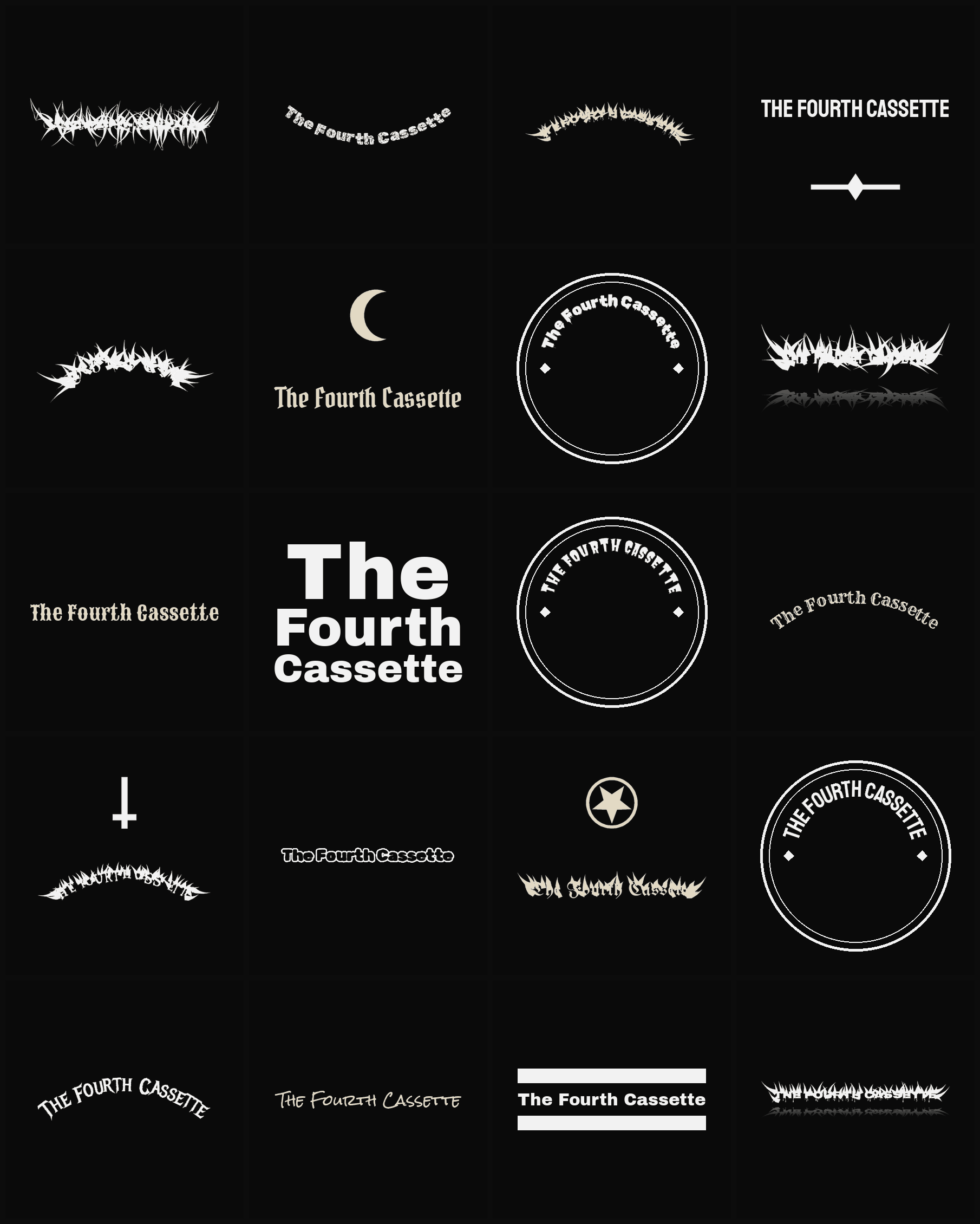 Twenty The Fourth Cassette band logo ideas — different faces, treatments and spike settings