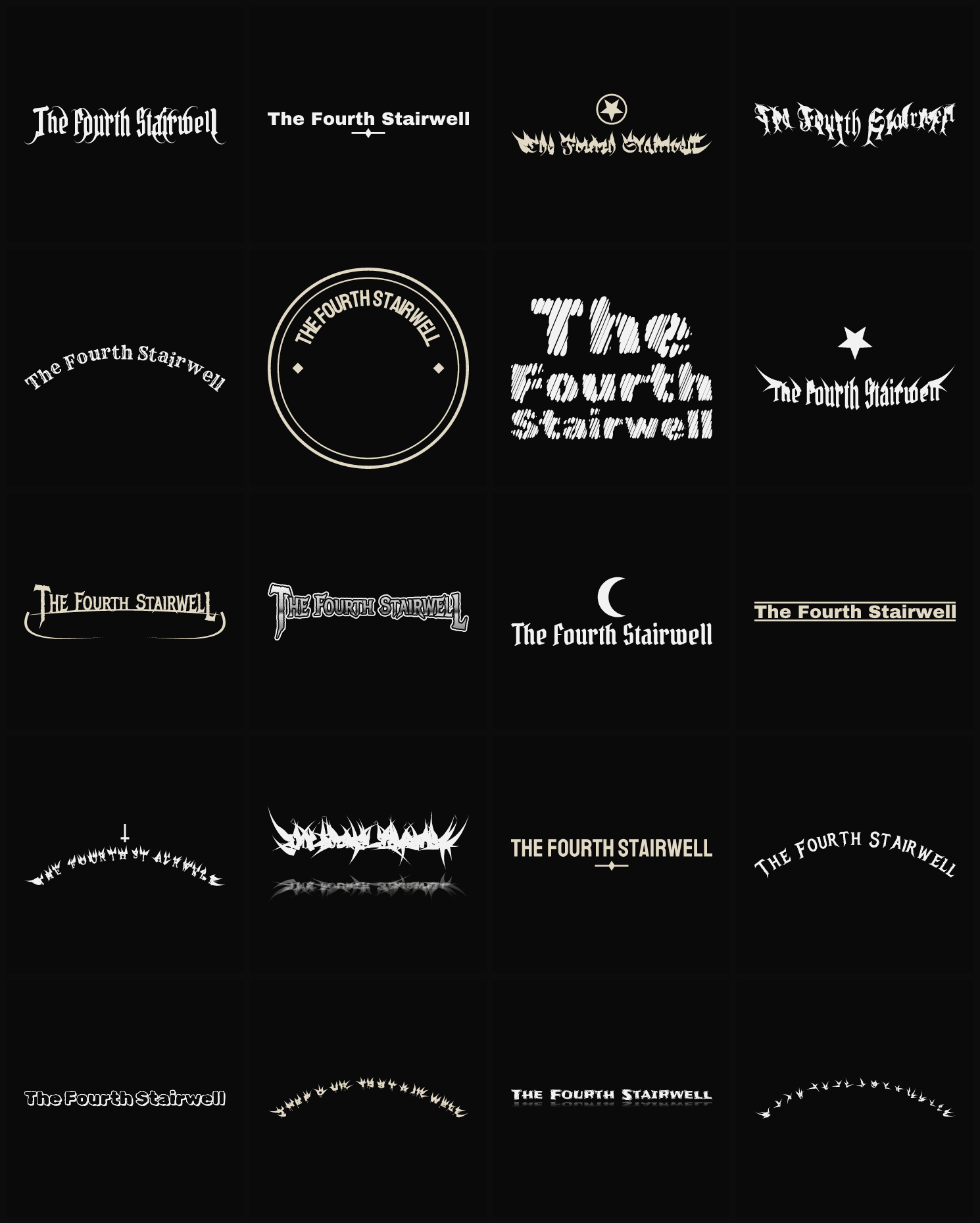 Twenty The Fourth Stairwell band logo ideas — different faces, treatments and spike settings