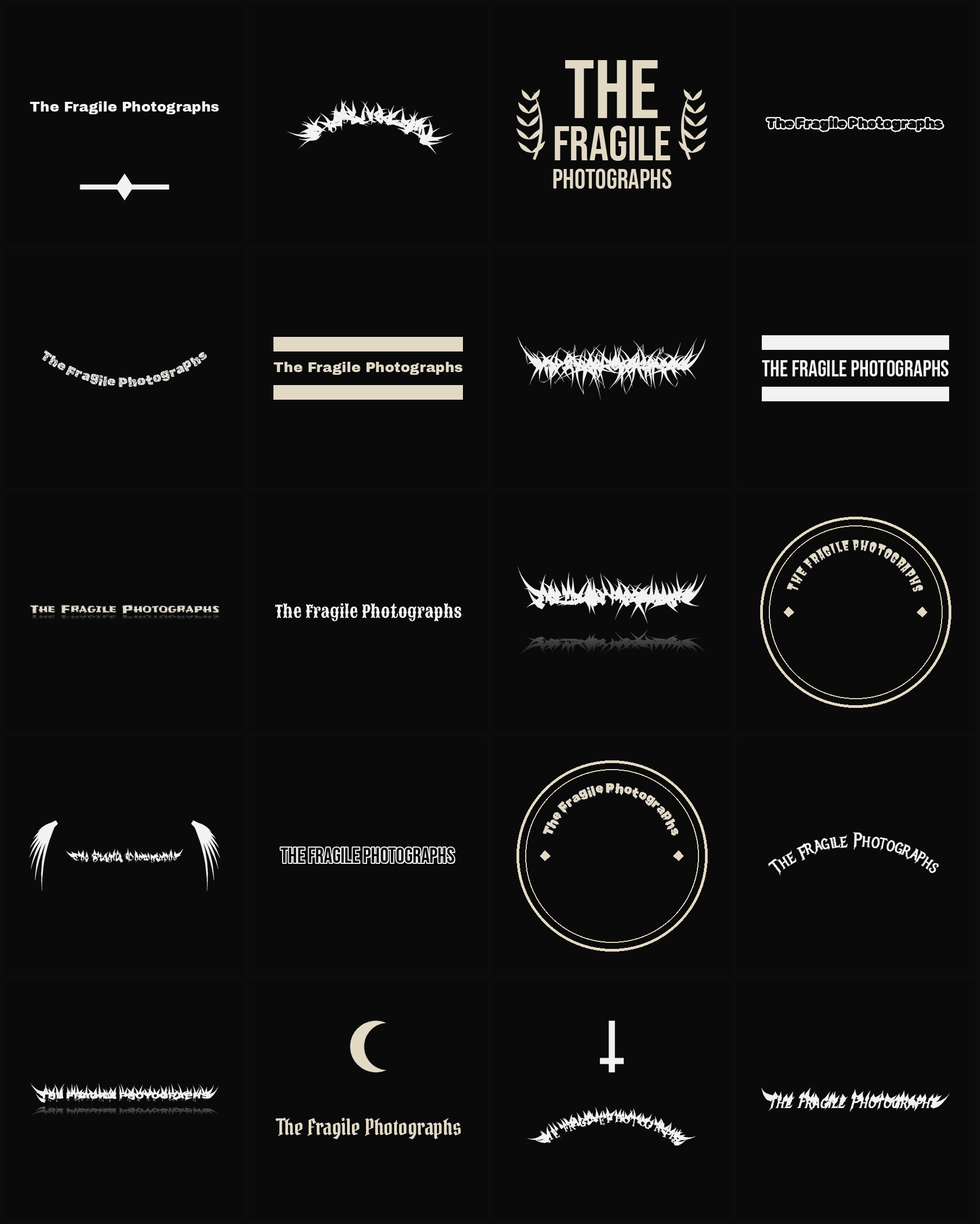 Twenty The Fragile Photographs band logo ideas — different faces, treatments and spike settings