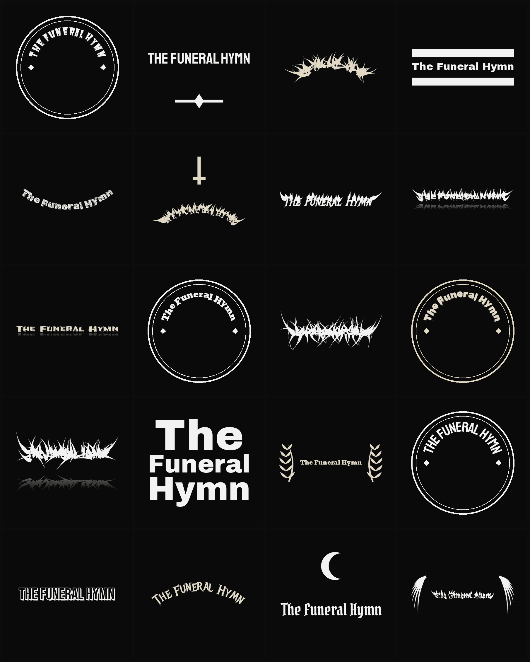Twenty The Funeral Hymn band logo ideas — different faces, treatments and spike settings