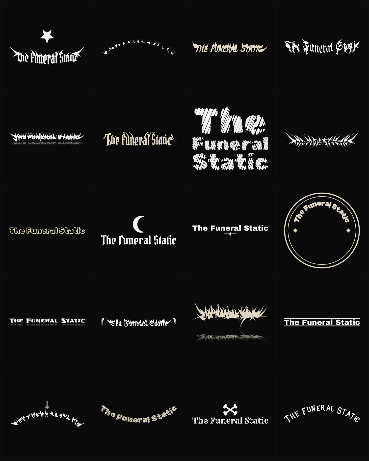 Twenty The Funeral Static band logo ideas — different faces, treatments and spike settings