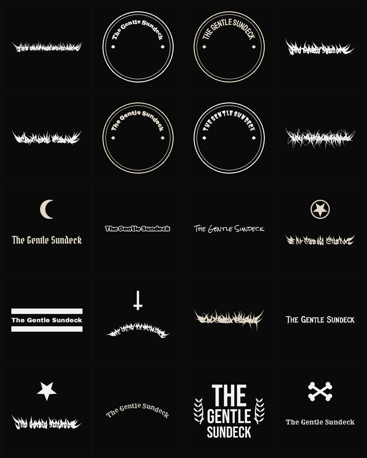 Twenty The Gentle Sundeck band logo ideas — different faces, treatments and spike settings