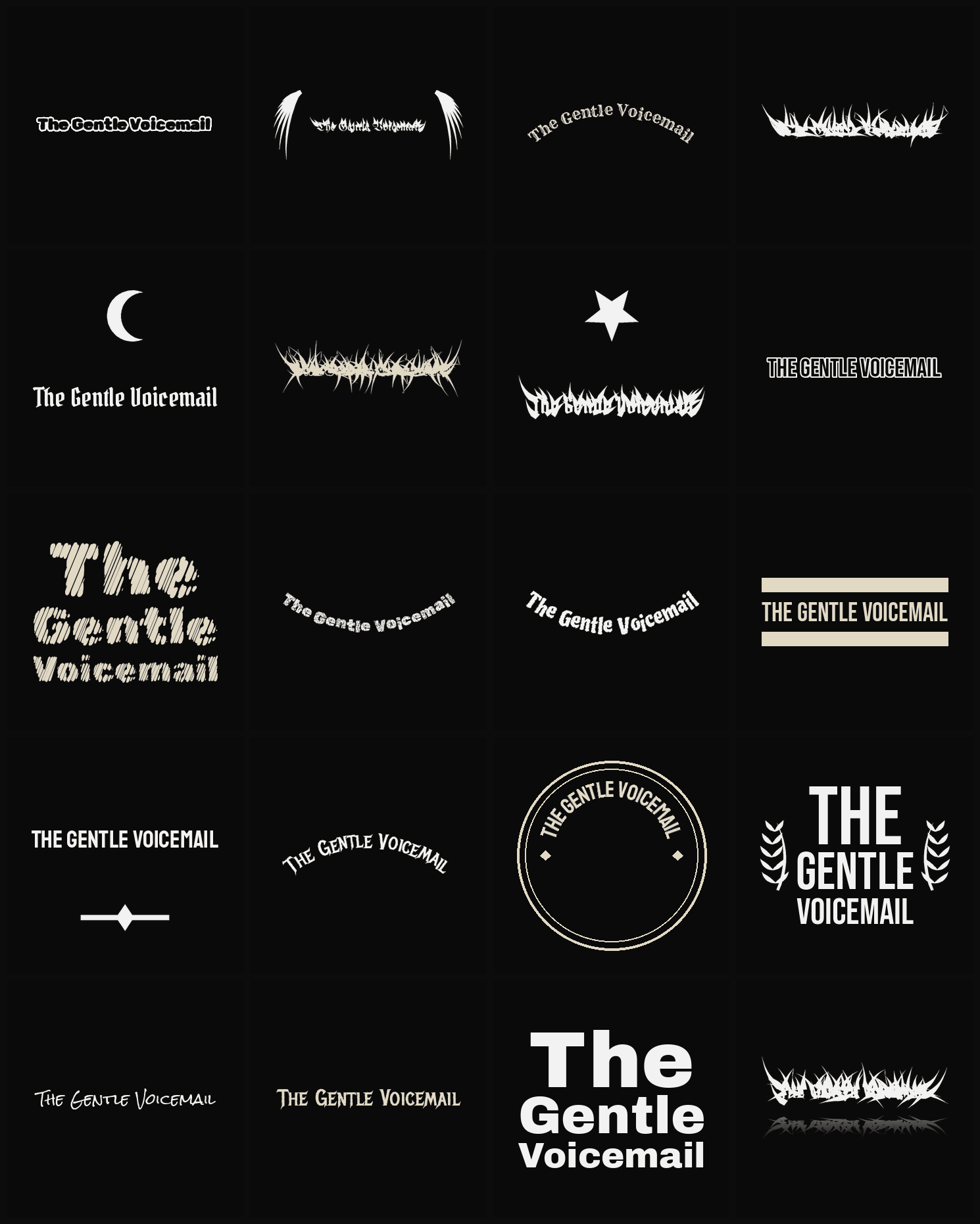 Twenty The Gentle Voicemail band logo ideas — different faces, treatments and spike settings