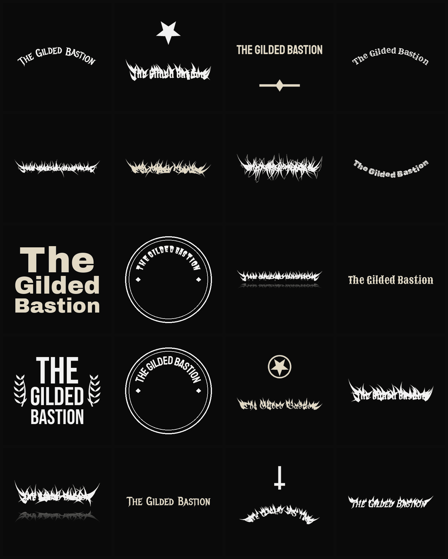 Twenty The Gilded Bastion band logo ideas — different faces, treatments and spike settings