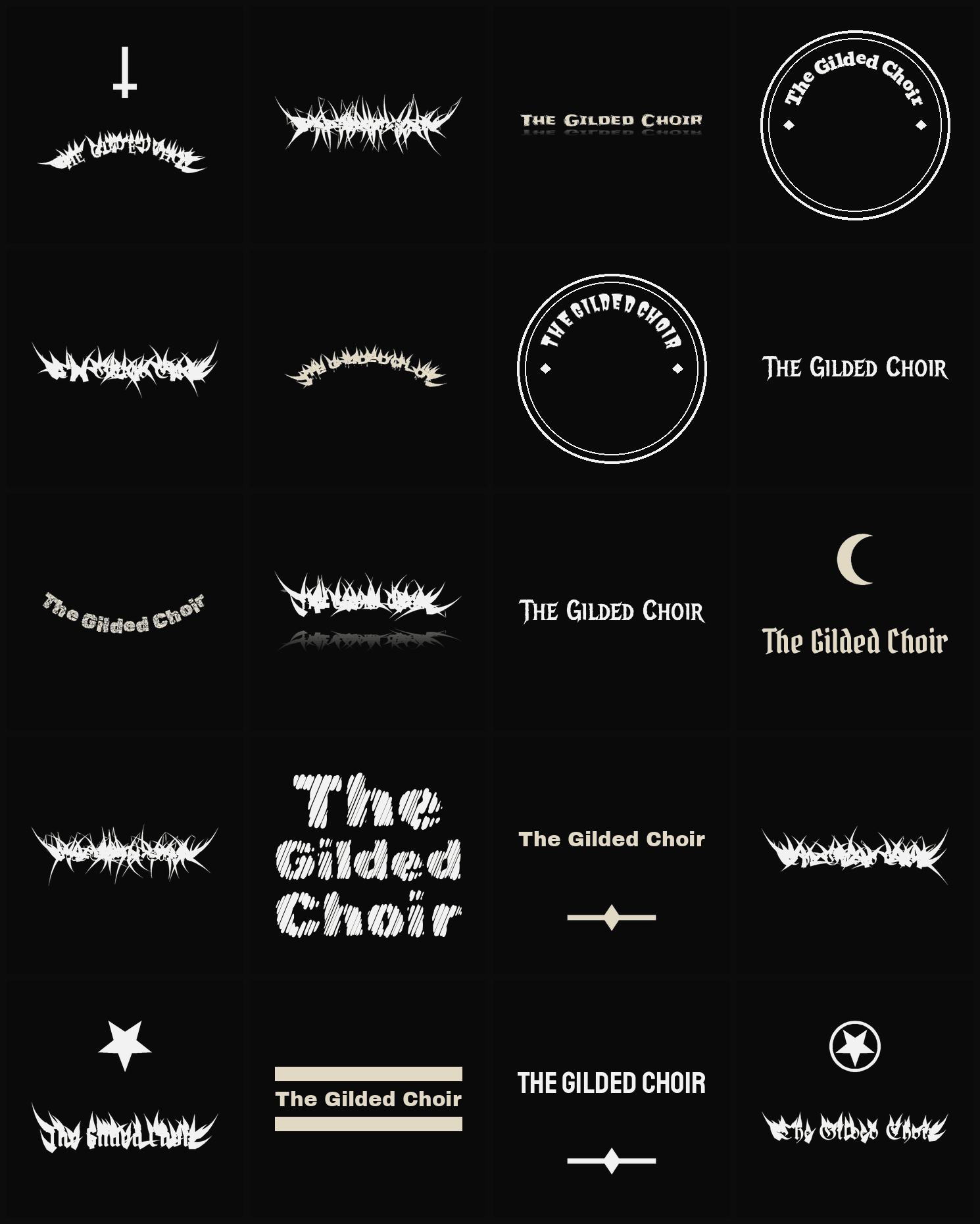 Twenty The Gilded Choir band logo ideas — different faces, treatments and spike settings