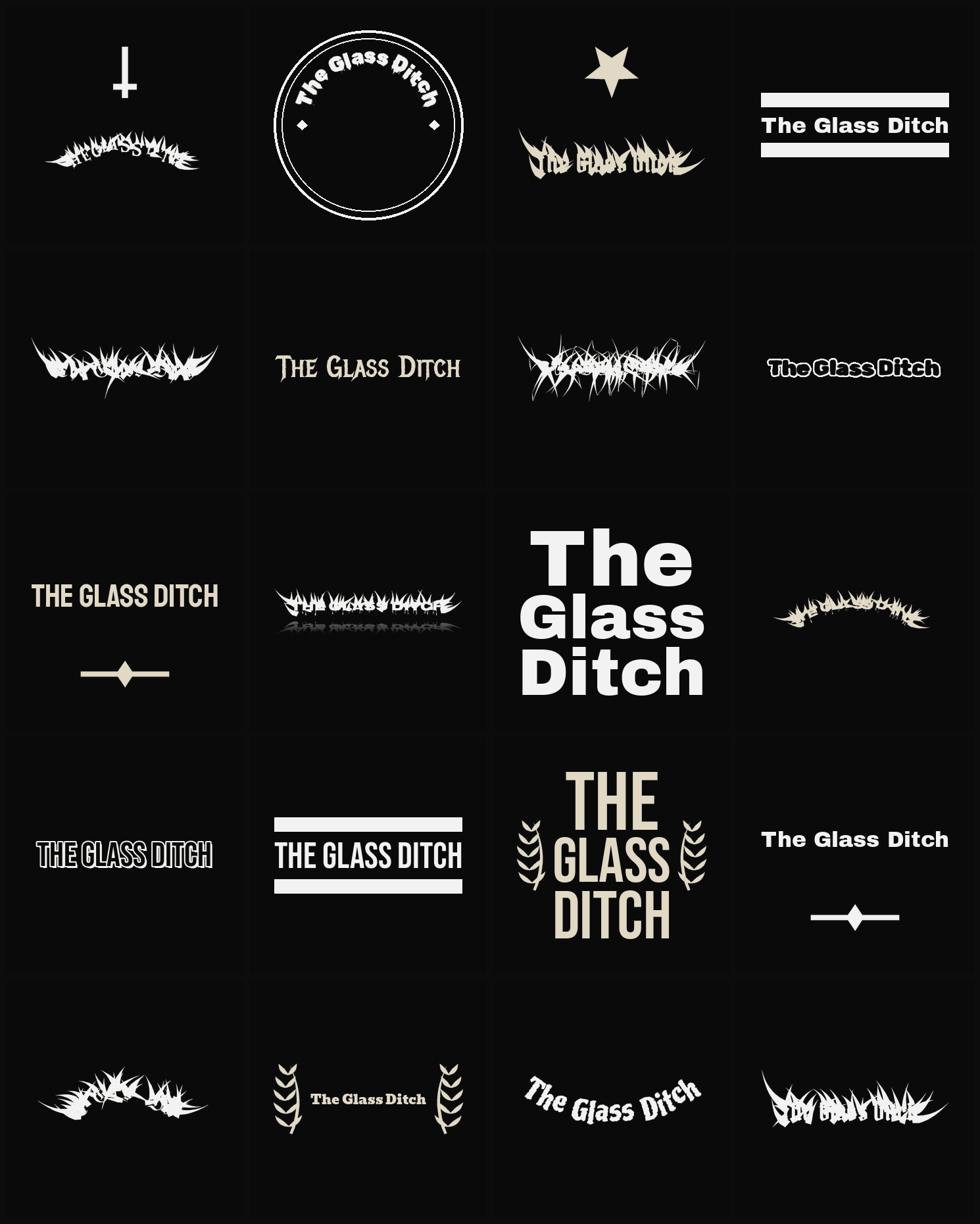 Twenty The Glass Ditch band logo ideas — different faces, treatments and spike settings