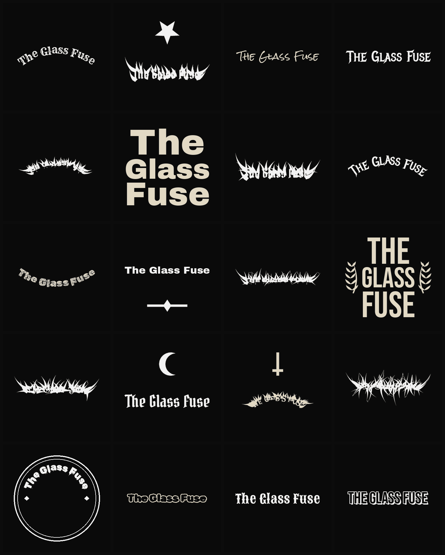 Twenty The Glass Fuse band logo ideas — different faces, treatments and spike settings
