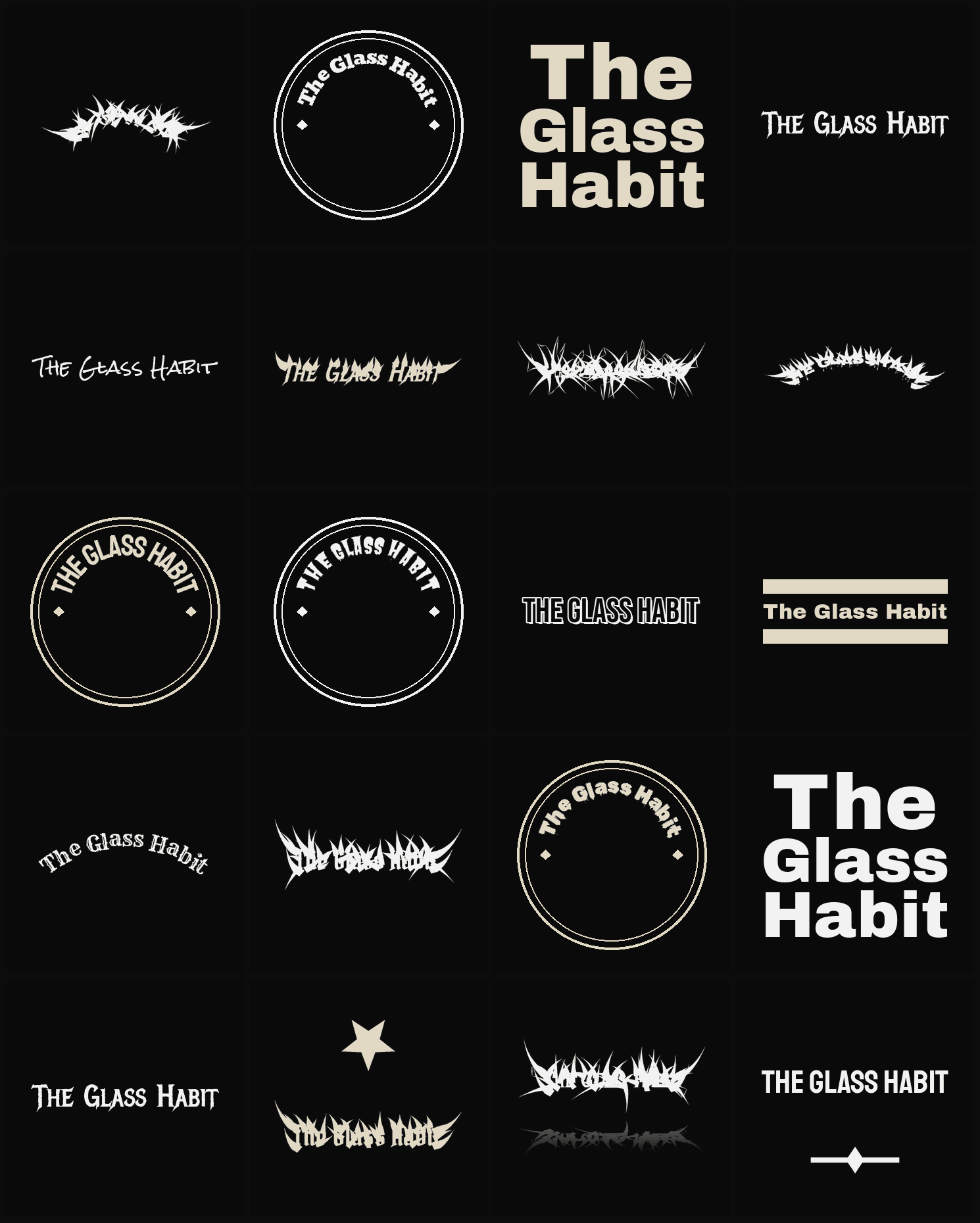 Twenty The Glass Habit band logo ideas — different faces, treatments and spike settings