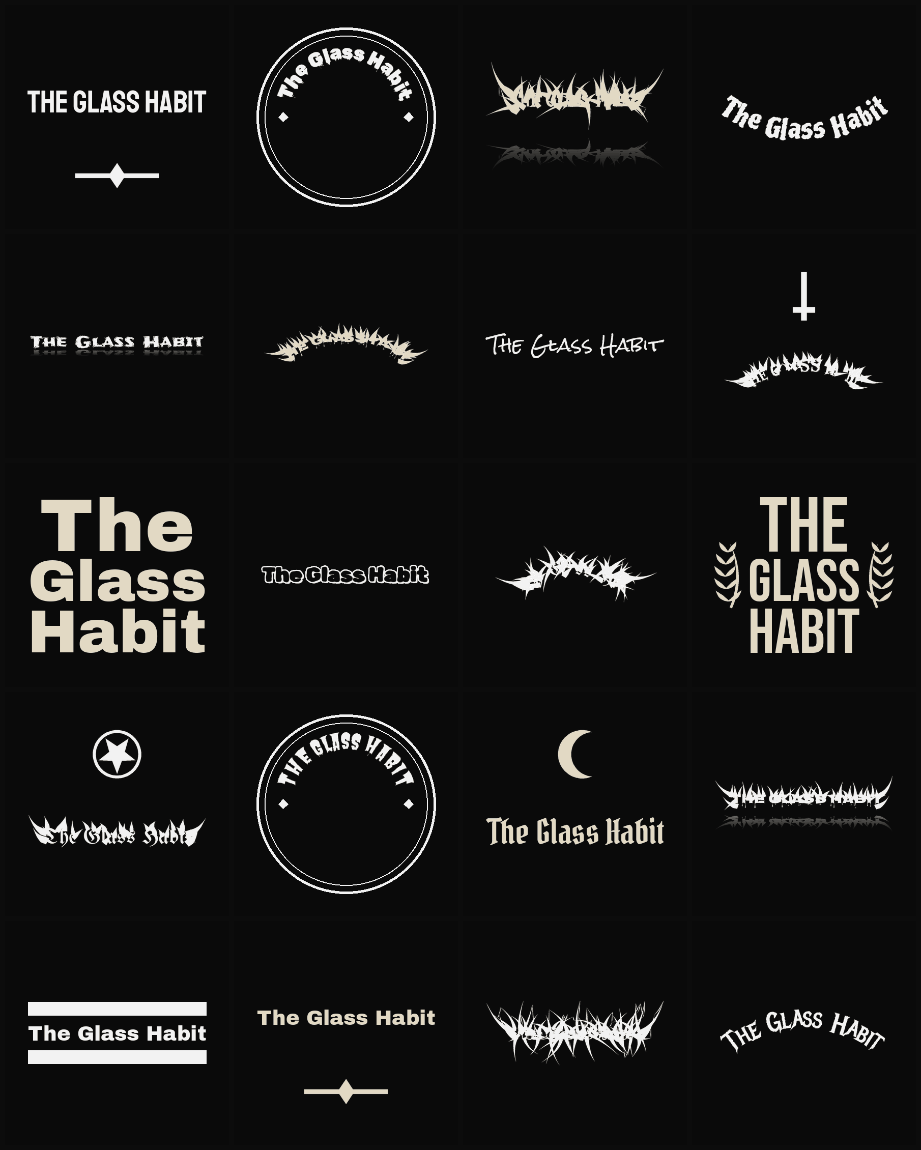 Twenty The Glass Habit band logo ideas — different faces, treatments and spike settings