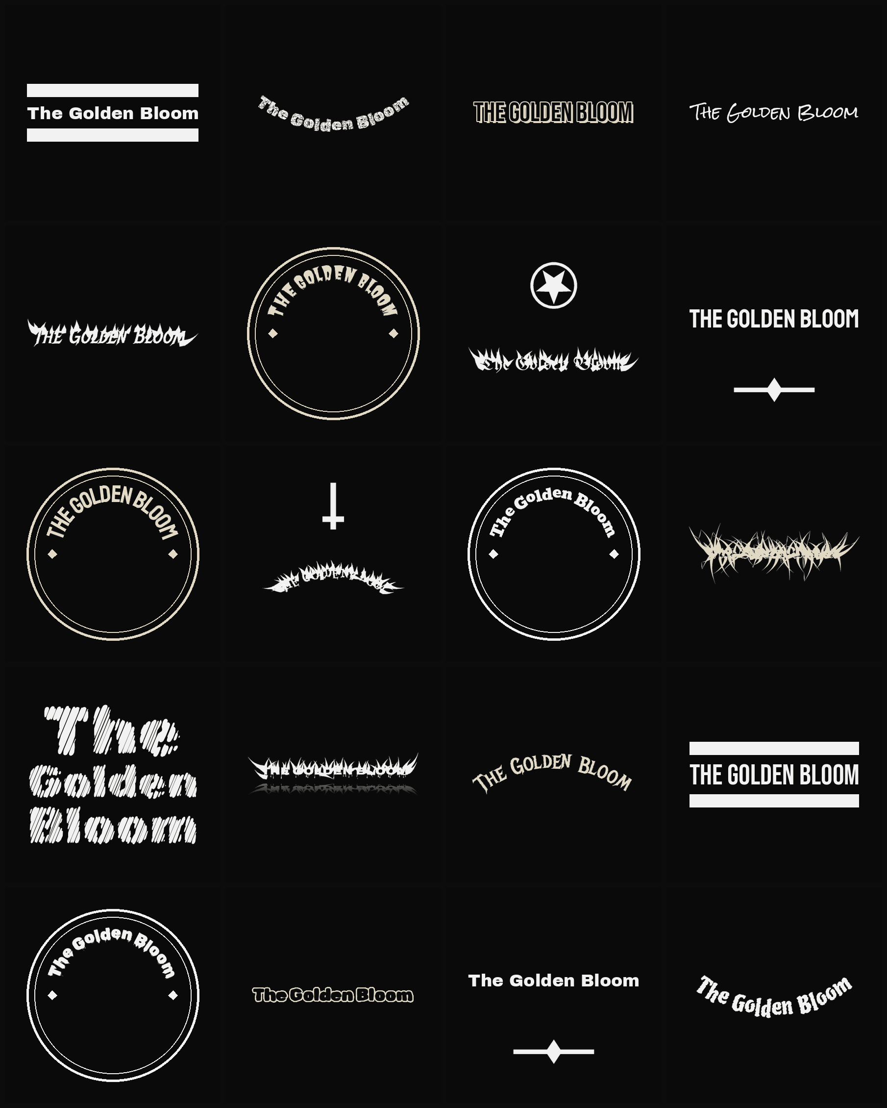 Twenty The Golden Bloom band logo ideas — different faces, treatments and spike settings