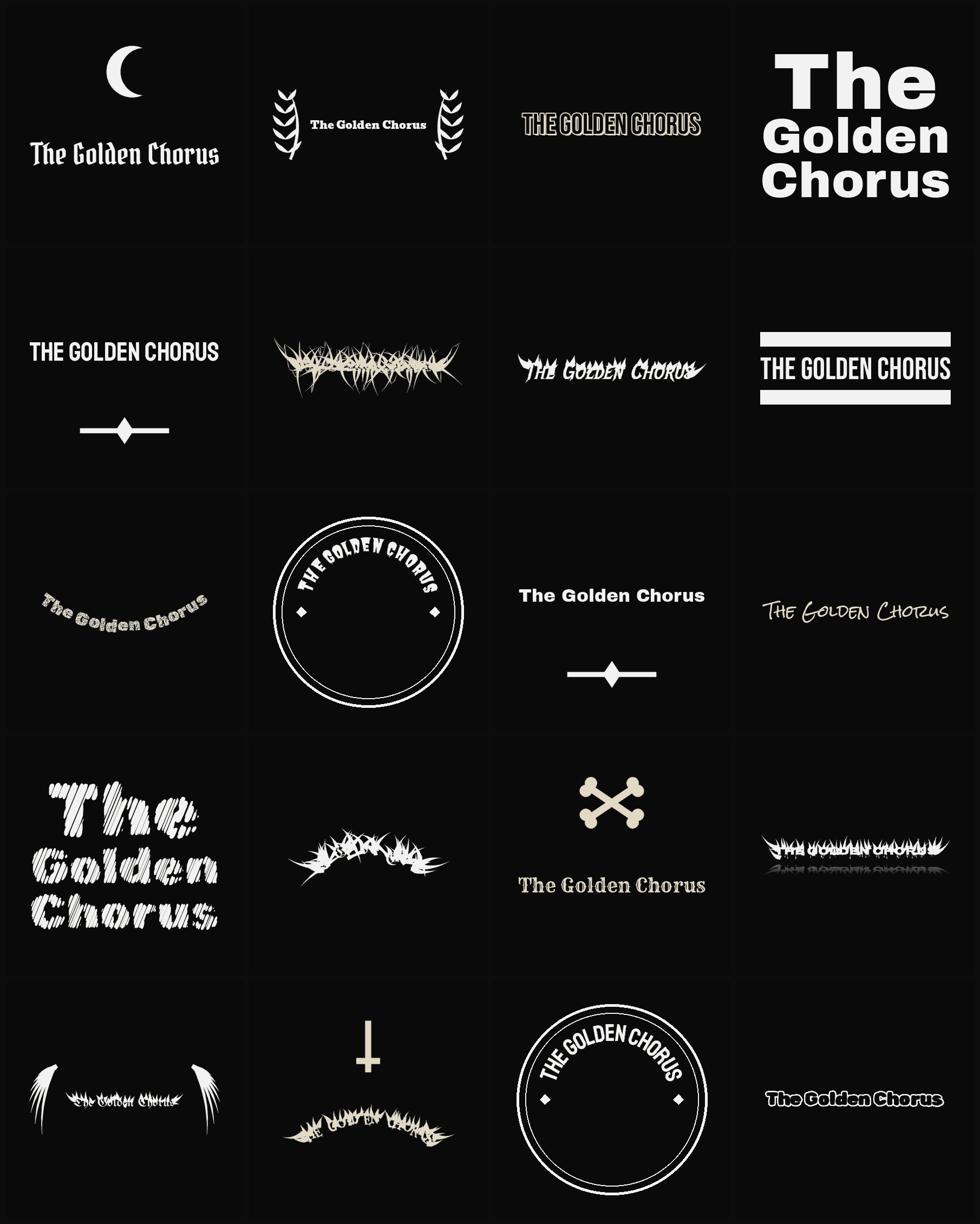 Twenty The Golden Chorus band logo ideas — different faces, treatments and spike settings