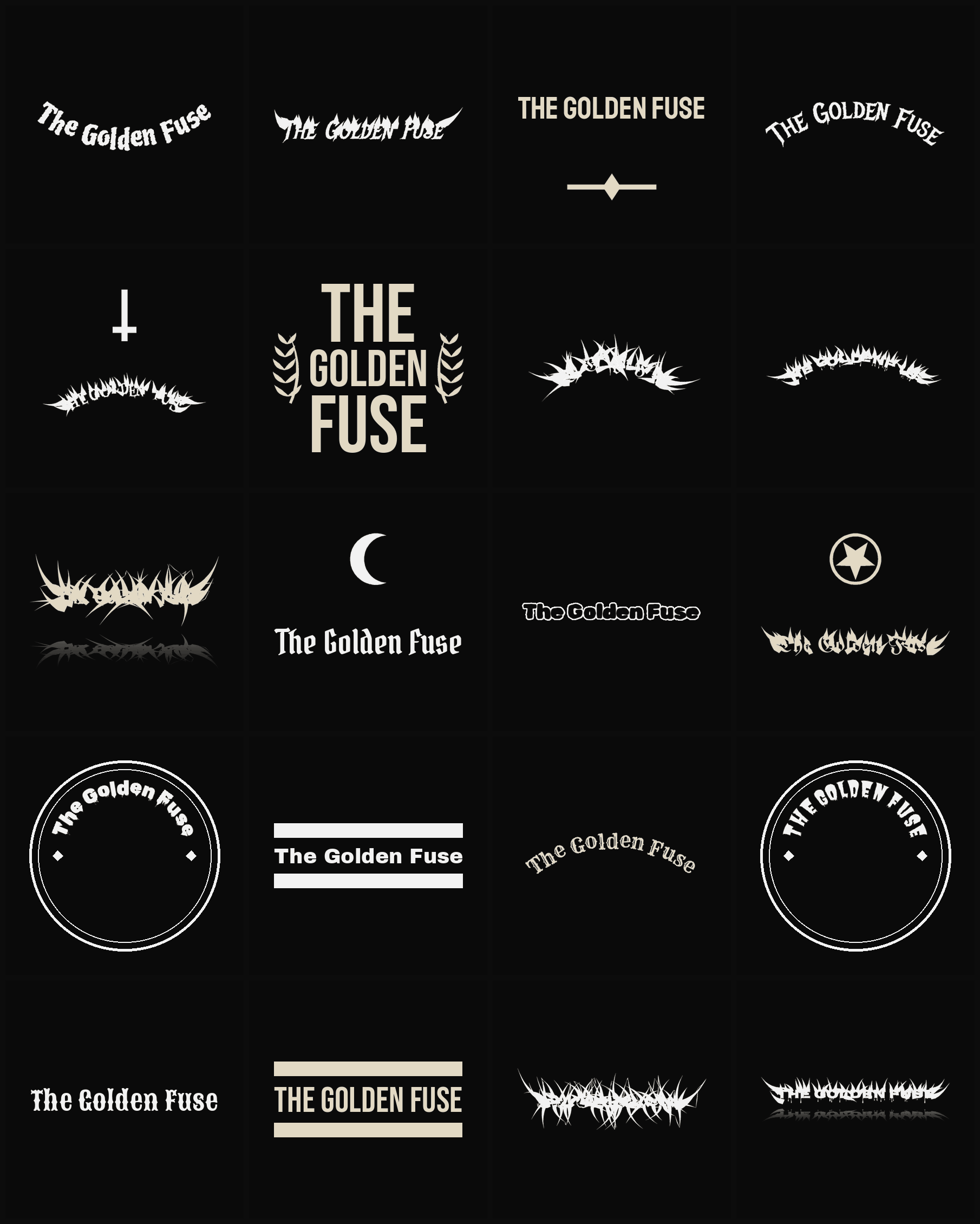 Twenty The Golden Fuse band logo ideas — different faces, treatments and spike settings