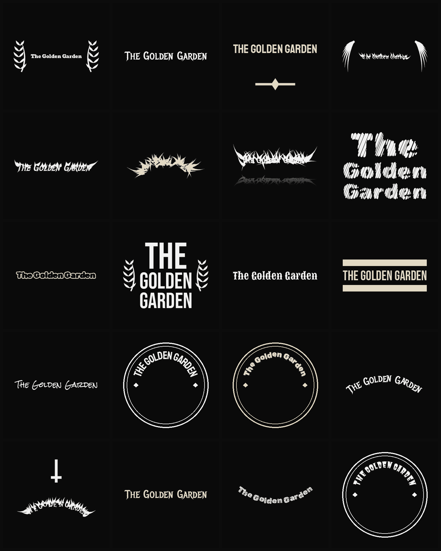 Twenty The Golden Garden band logo ideas — different faces, treatments and spike settings