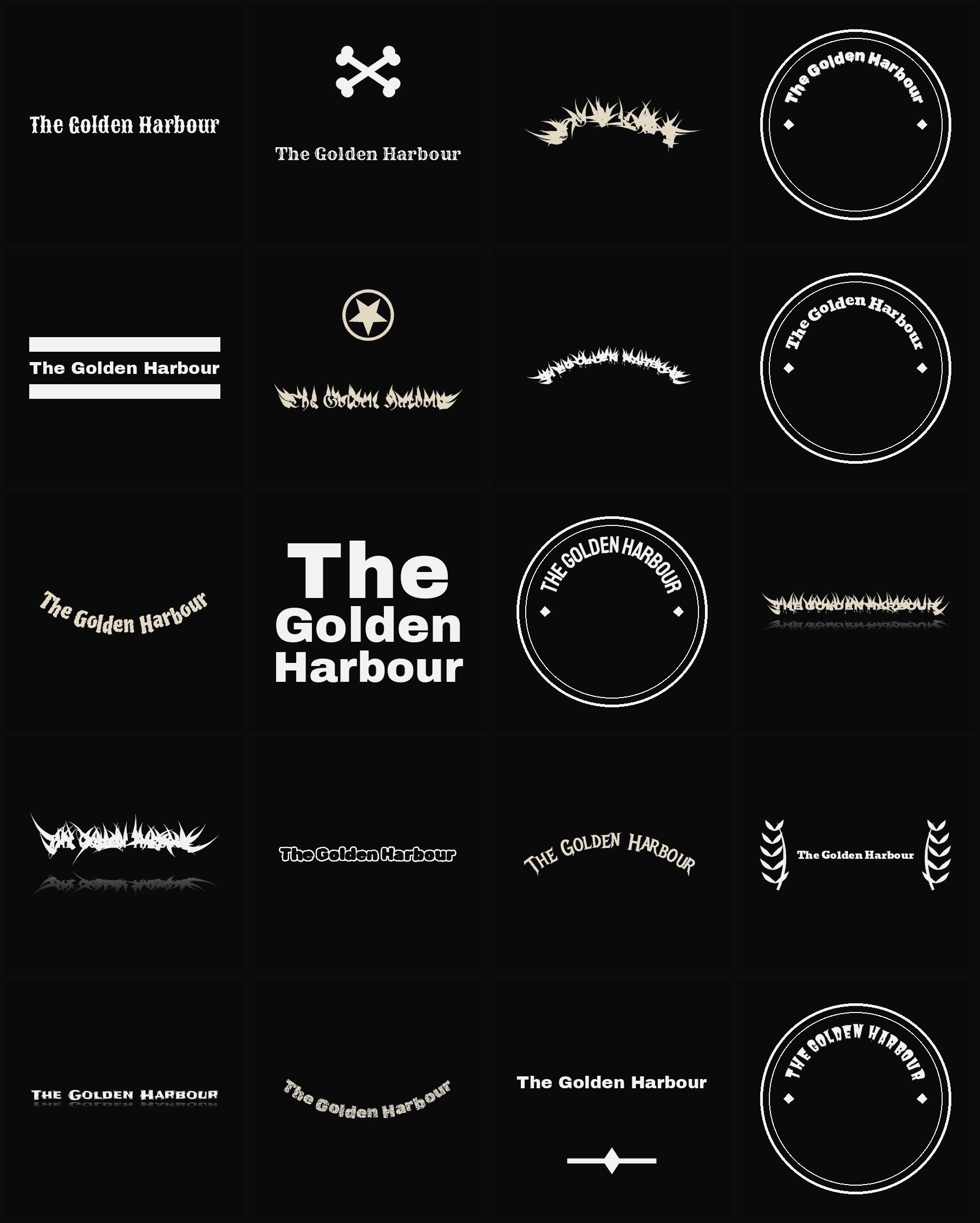Twenty The Golden Harbour band logo ideas — different faces, treatments and spike settings