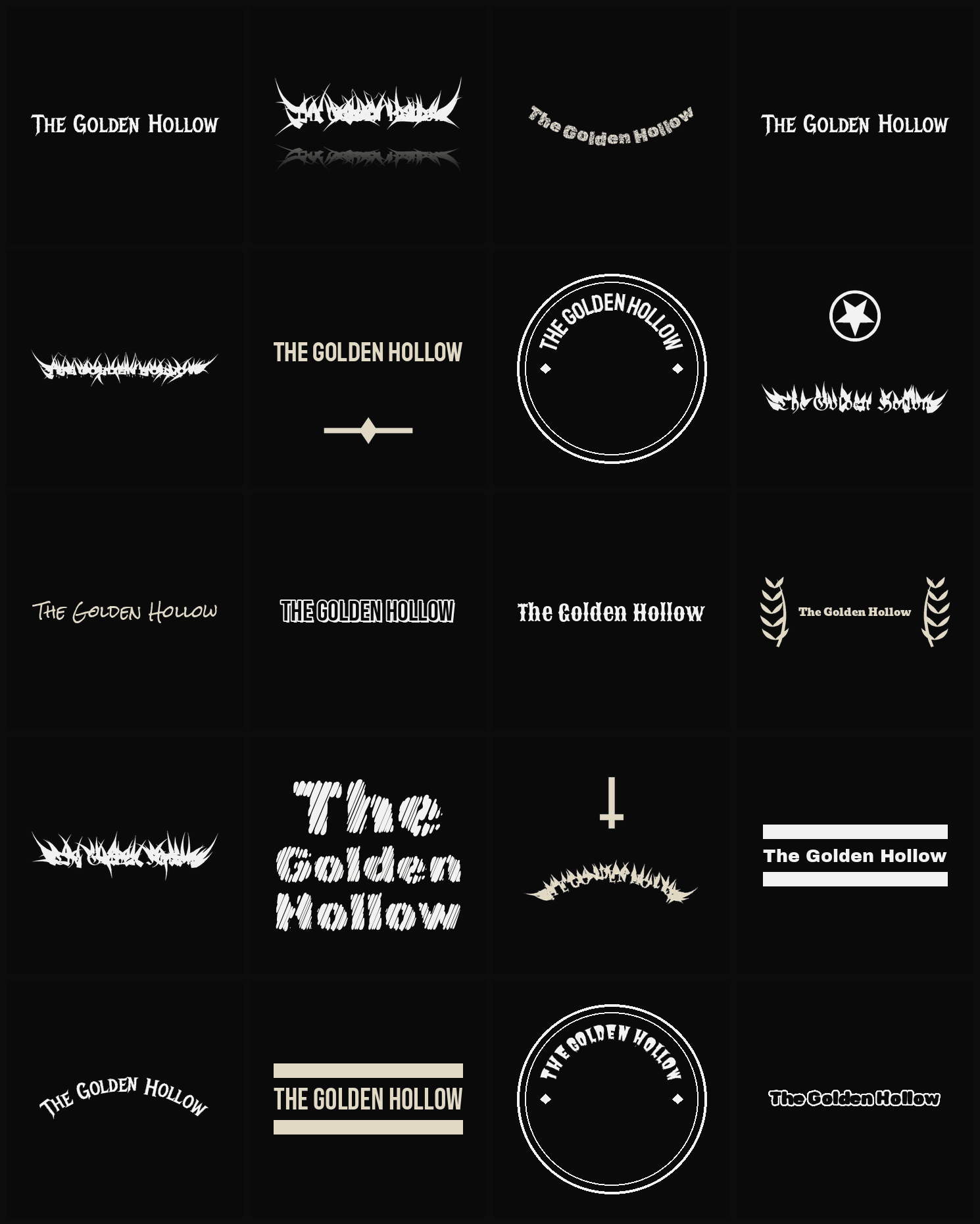 Twenty The Golden Hollow band logo ideas — different faces, treatments and spike settings