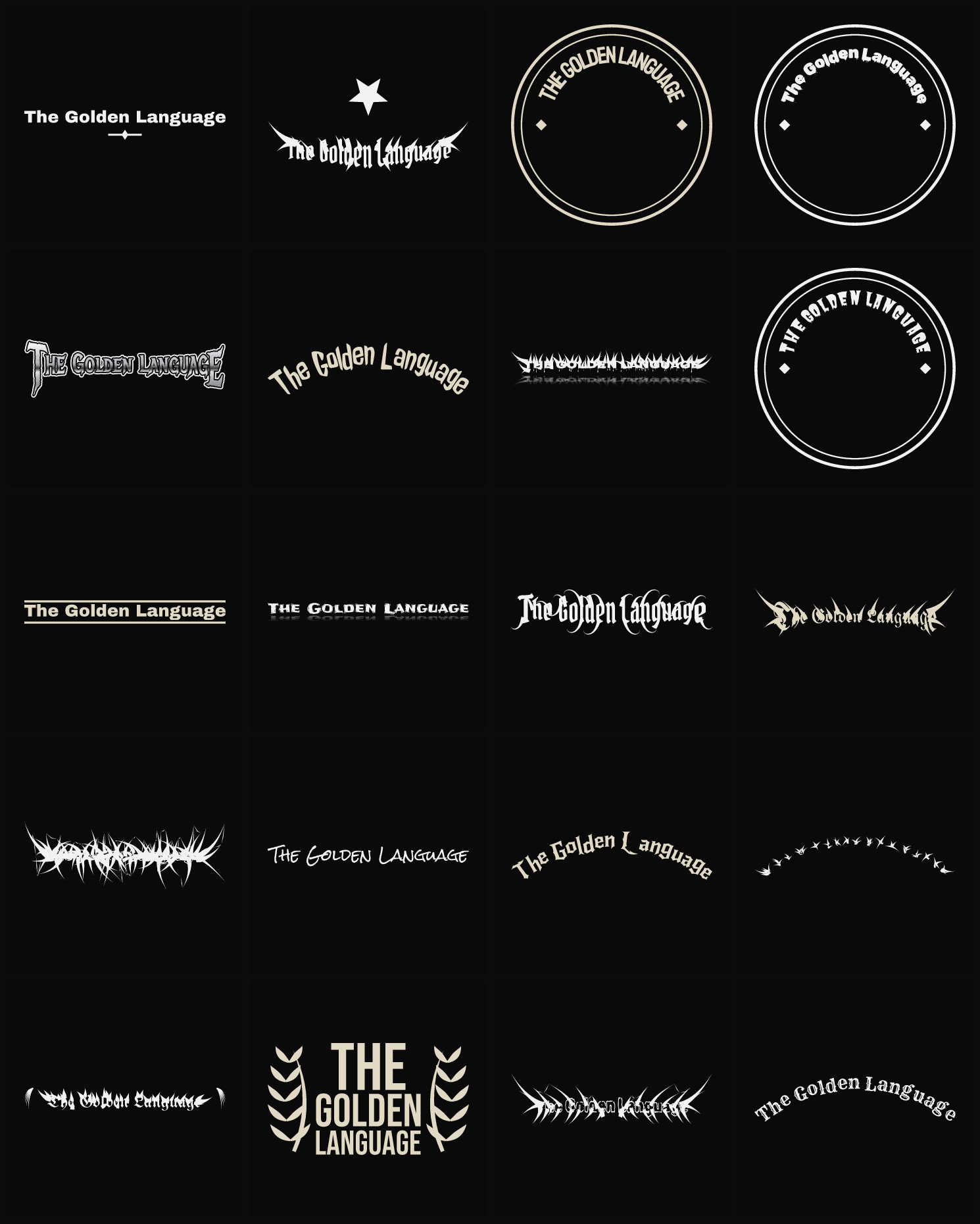 Twenty The Golden Language band logo ideas — different faces, treatments and spike settings