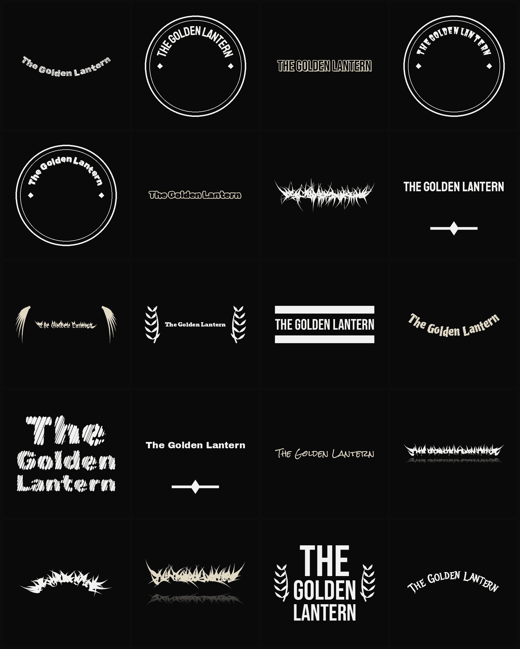 Twenty The Golden Lantern band logo ideas — different faces, treatments and spike settings