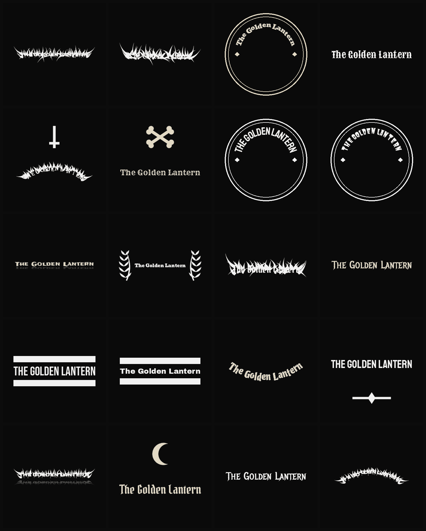 Twenty The Golden Lantern band logo ideas — different faces, treatments and spike settings