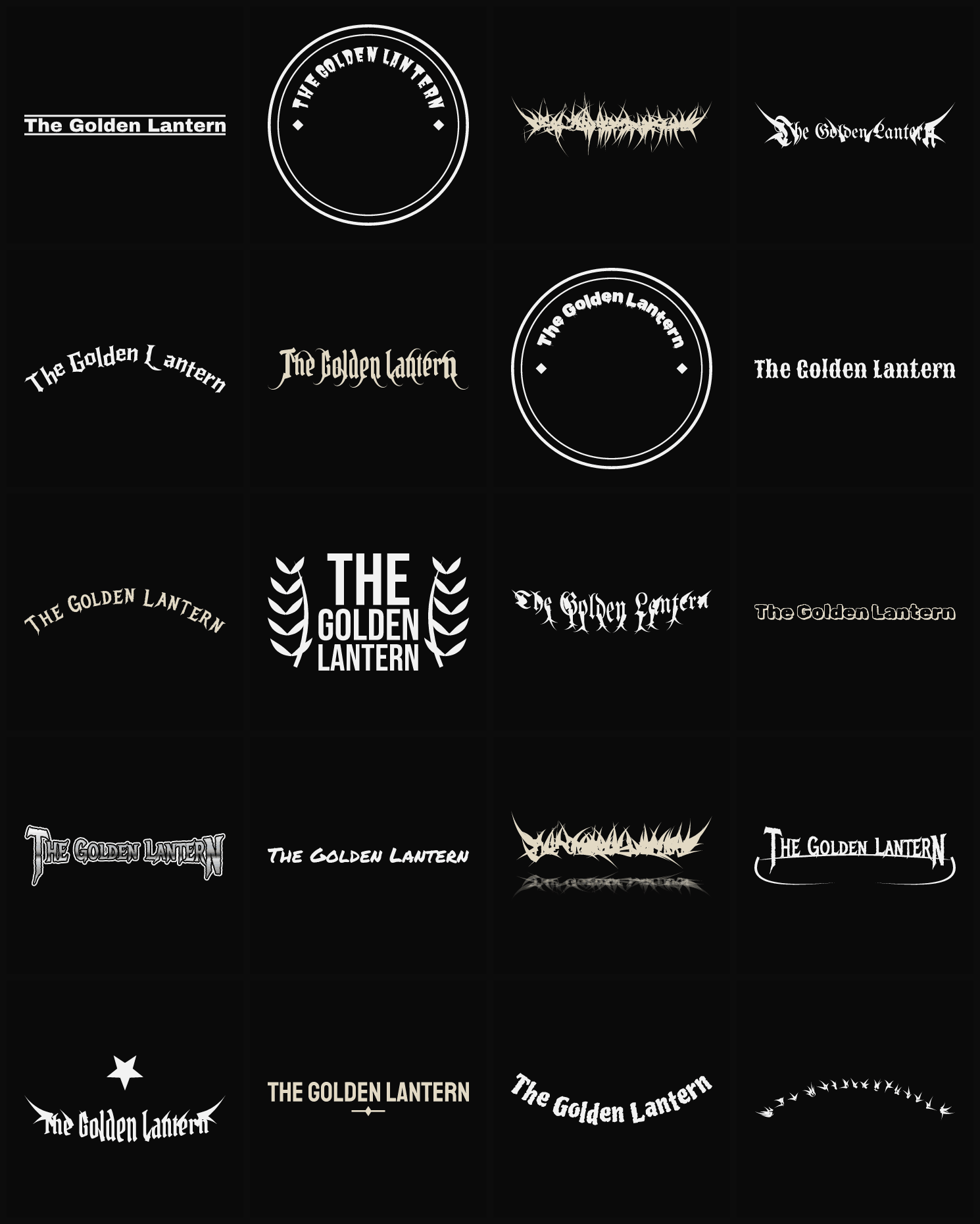 Twenty The Golden Lantern band logo ideas — different faces, treatments and spike settings