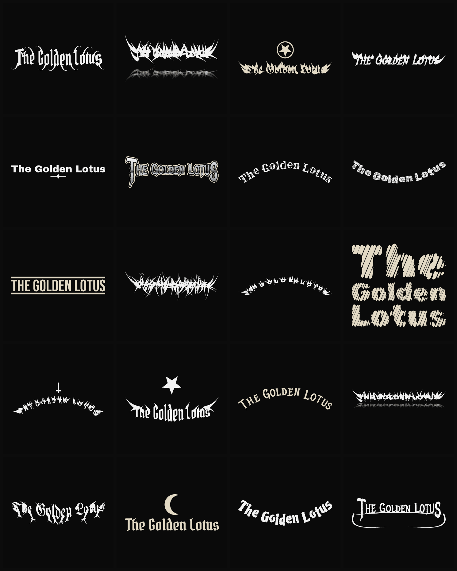 Twenty The Golden Lotus band logo ideas — different faces, treatments and spike settings