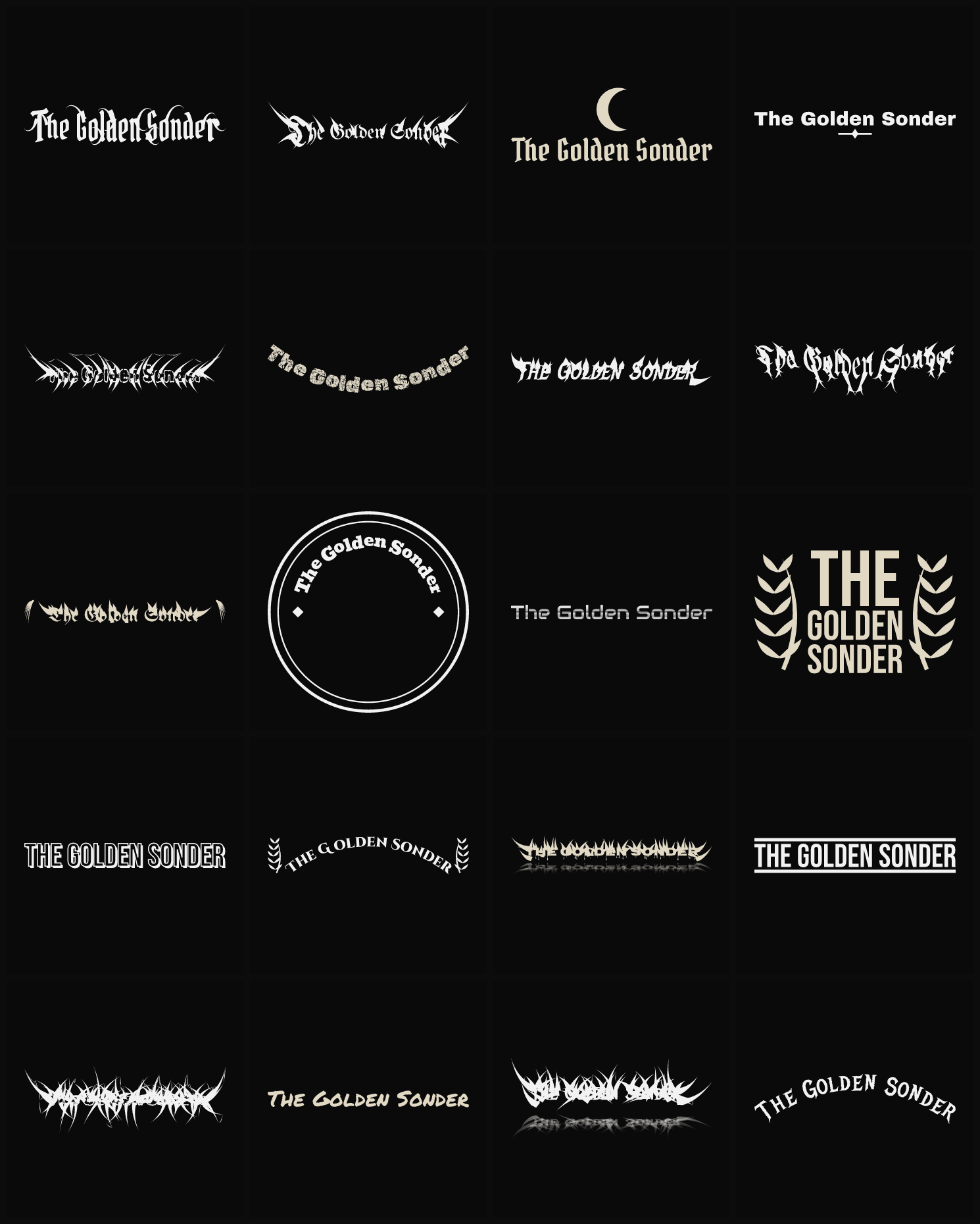 Twenty The Golden Sonder band logo ideas — different faces, treatments and spike settings
