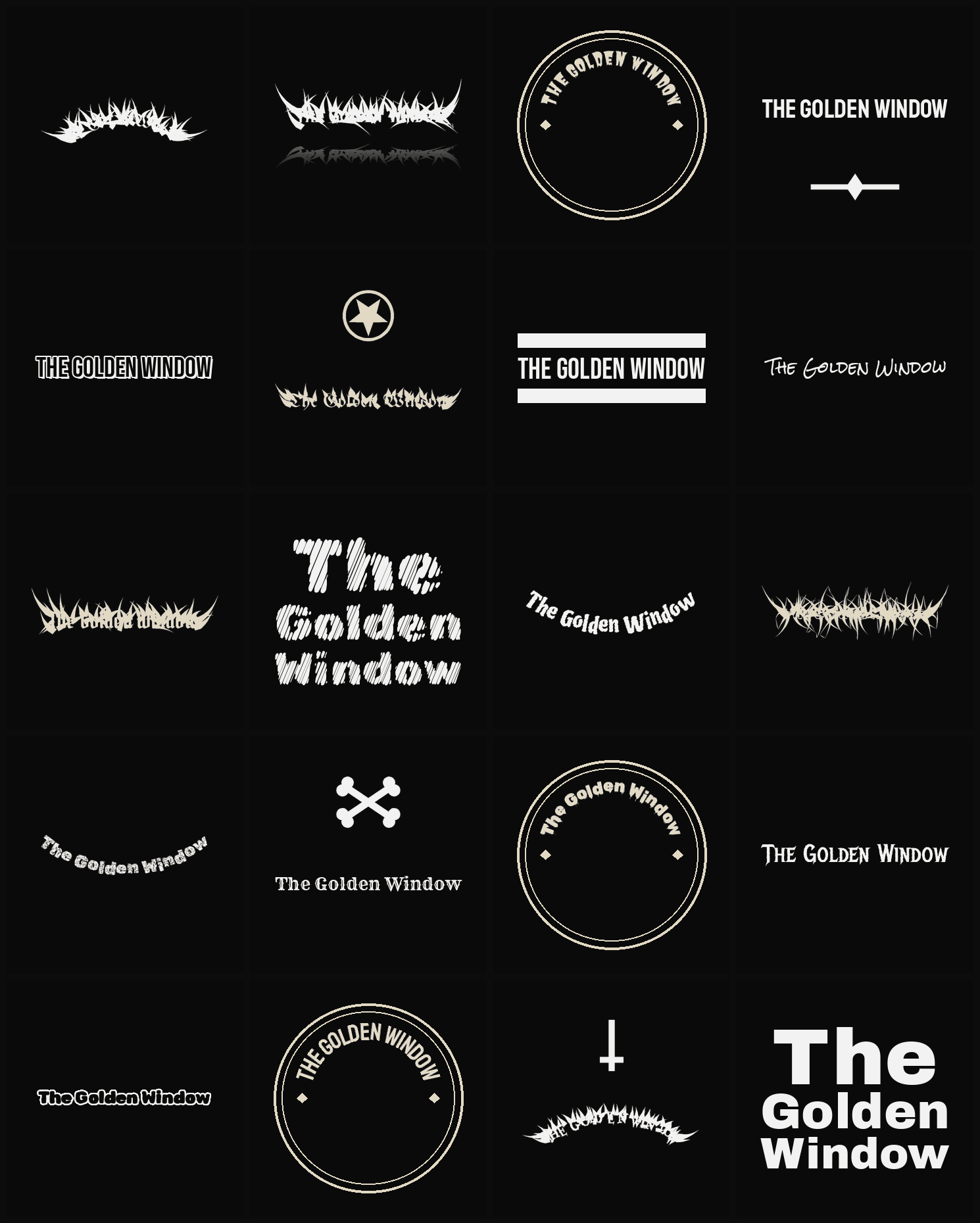 Twenty The Golden Window band logo ideas — different faces, treatments and spike settings