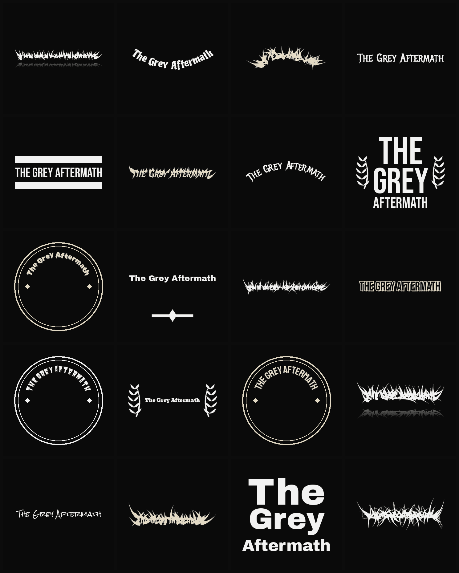 Twenty The Grey Aftermath band logo ideas — different faces, treatments and spike settings